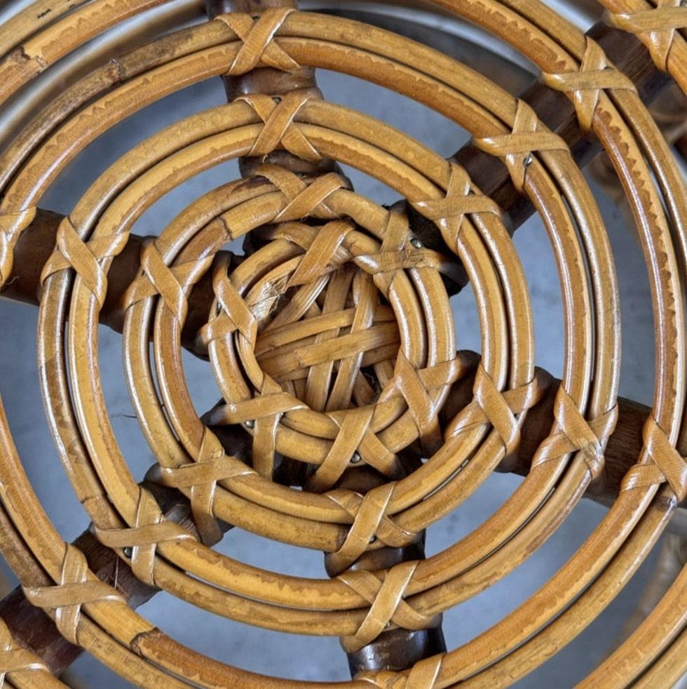 Sgabello iconico in rattan e bambù di Tito Agnoli, anni '60 in vendita 3