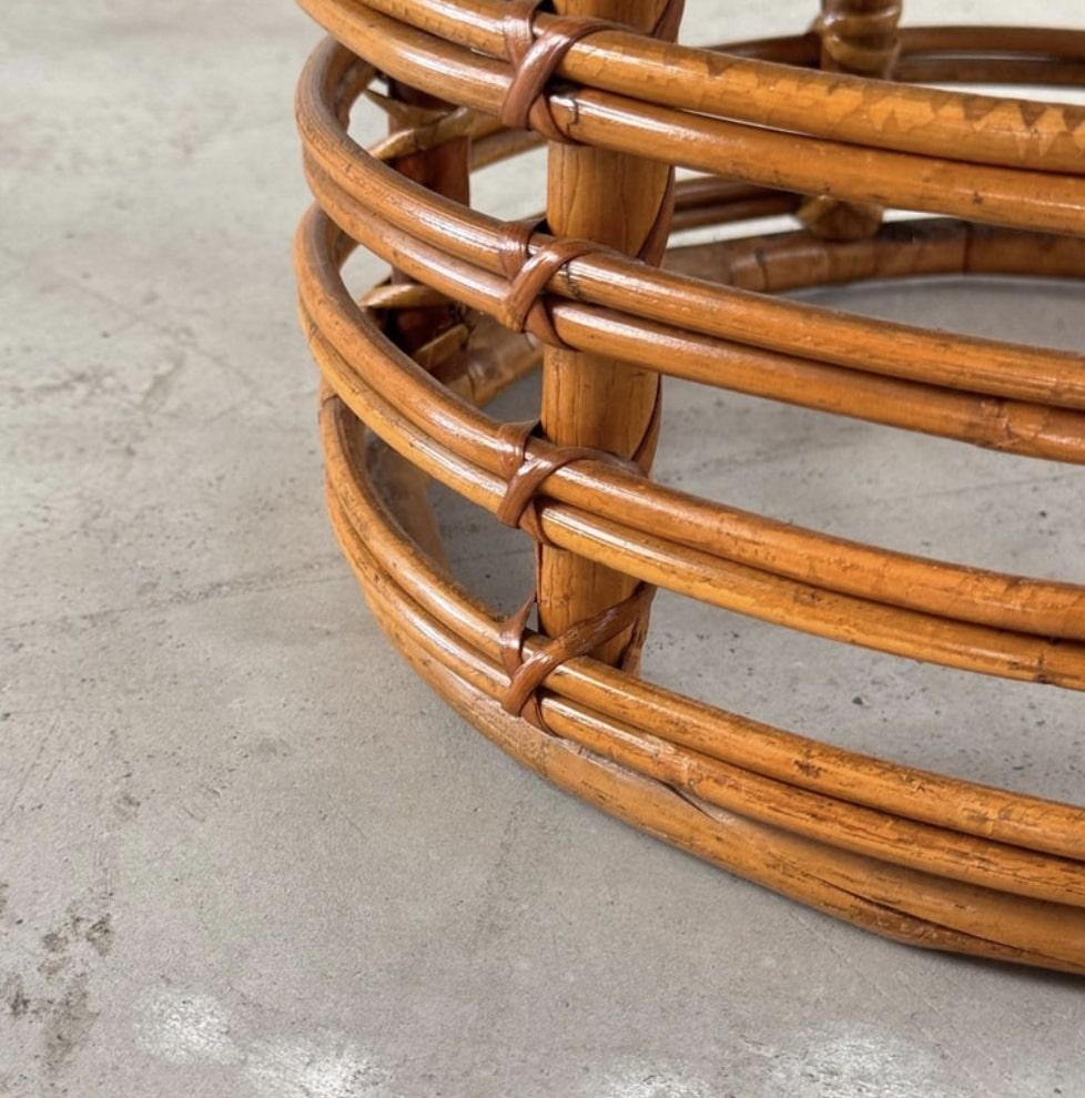 Sgabello iconico in rattan e bambù di Tito Agnoli, anni '60 in vendita 4