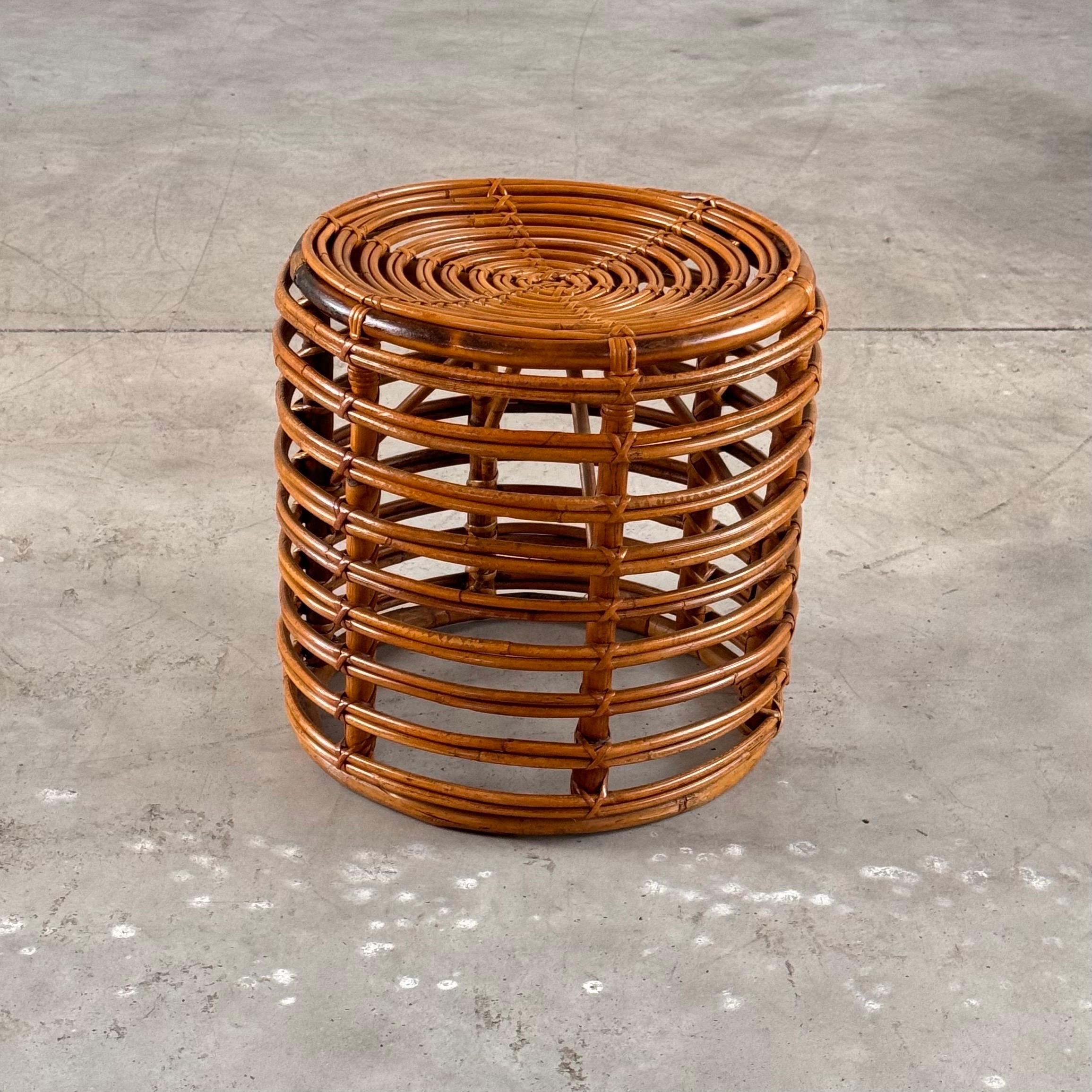 Italian Iconic Rattan and Bamboo Stool by Tito Agnoli, 1960s