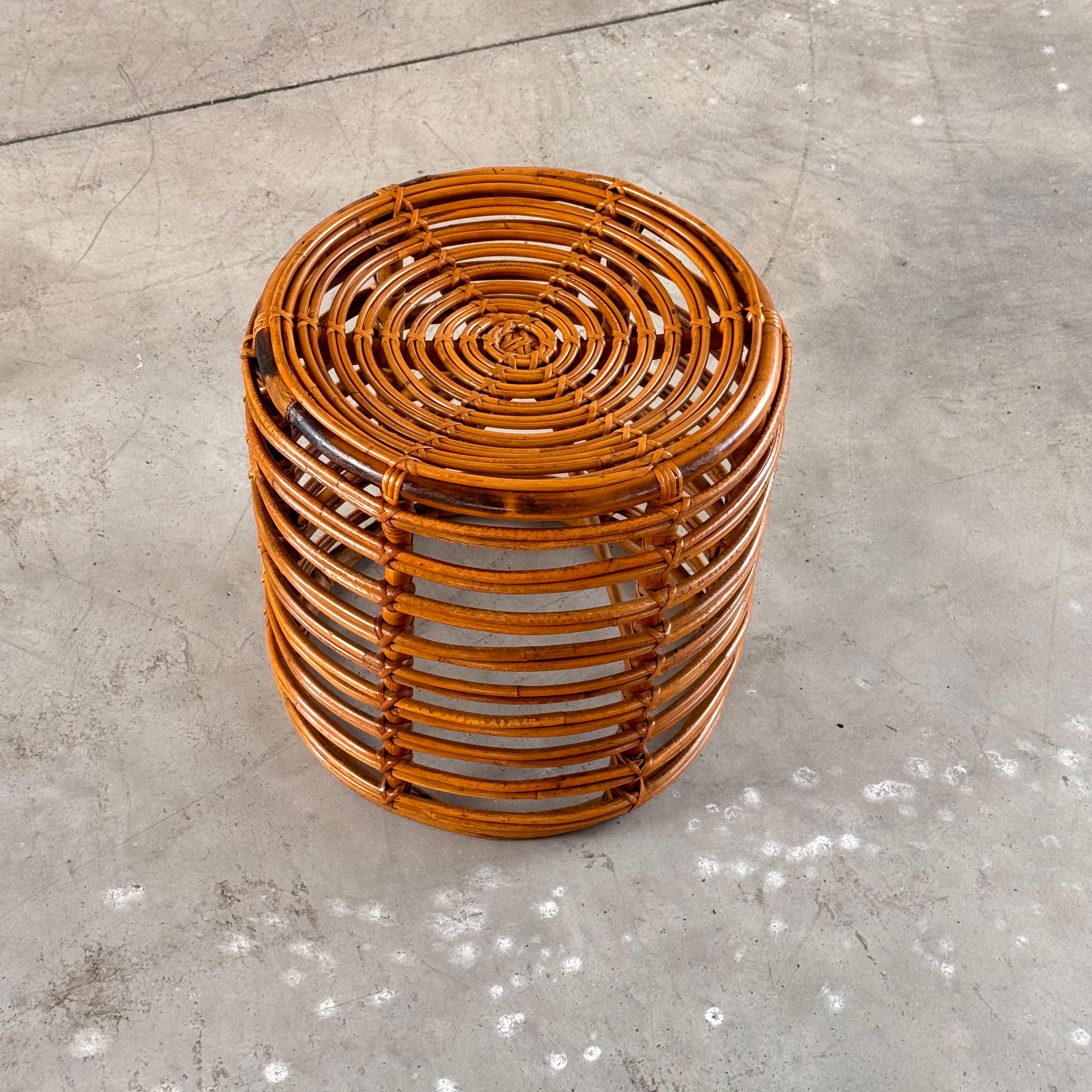 Iconic Rattan and Bamboo Stool by Tito Agnoli, 1960s In Good Condition In Brescia, Brescia