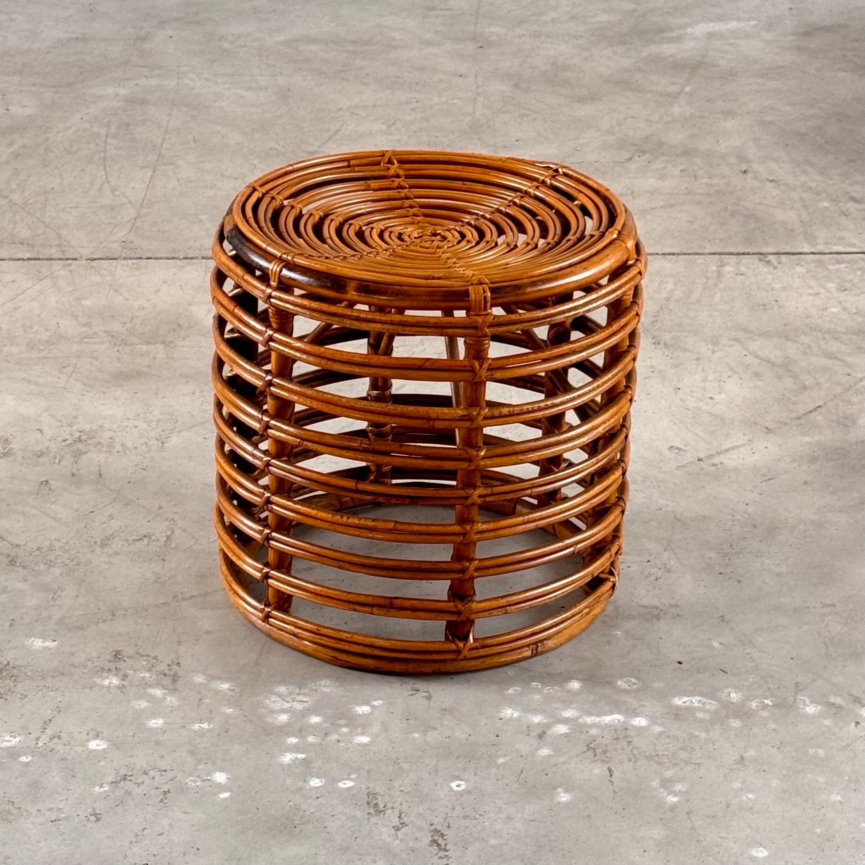 Mid-20th Century Iconic Rattan and Bamboo Stool by Tito Agnoli, 1960s