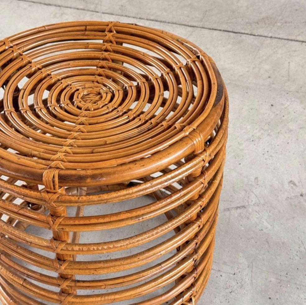 Bambù Sgabello iconico in rattan e bambù di Tito Agnoli, anni '60 in vendita