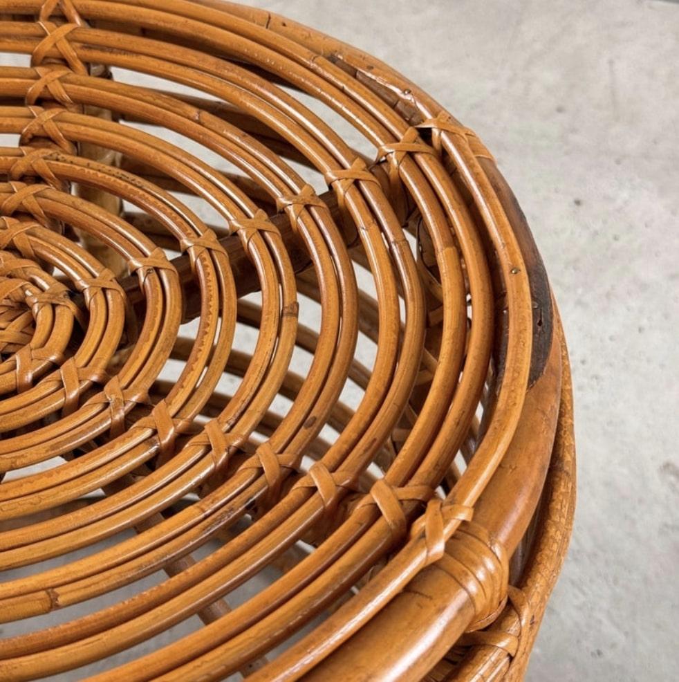 Sgabello iconico in rattan e bambù di Tito Agnoli, anni '60 in vendita 1