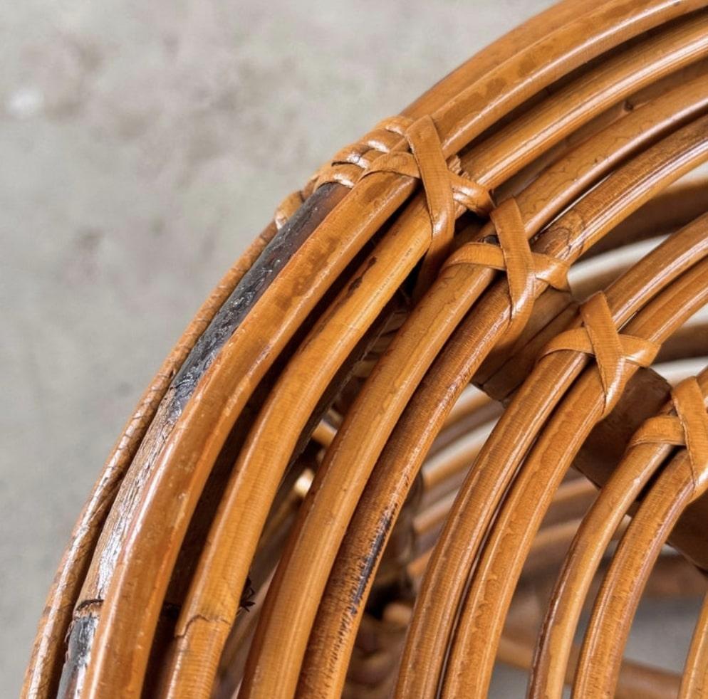 Sgabello iconico in rattan e bambù di Tito Agnoli, anni '60 in vendita 2