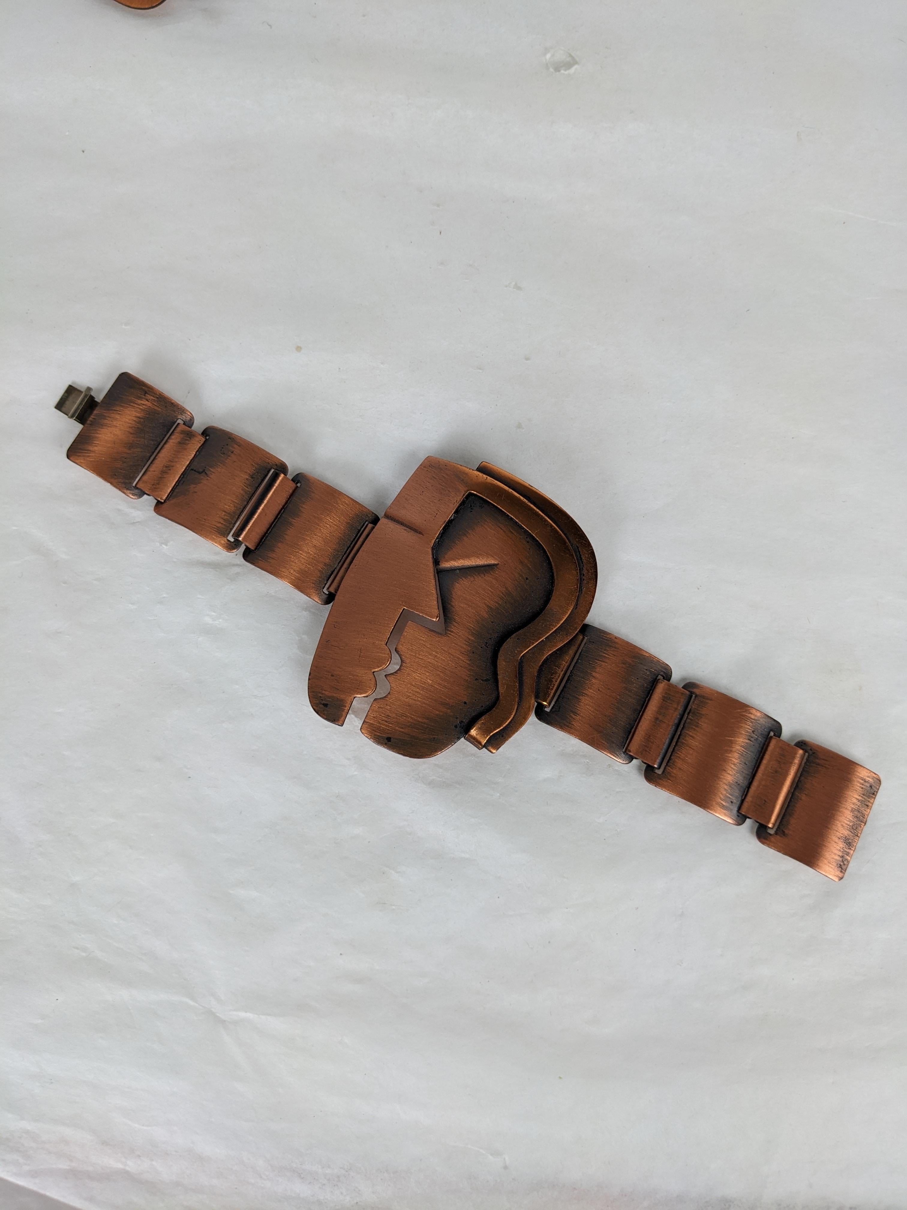 Art Deco Iconic Rebajes Copper Kiss Bracelet For Sale