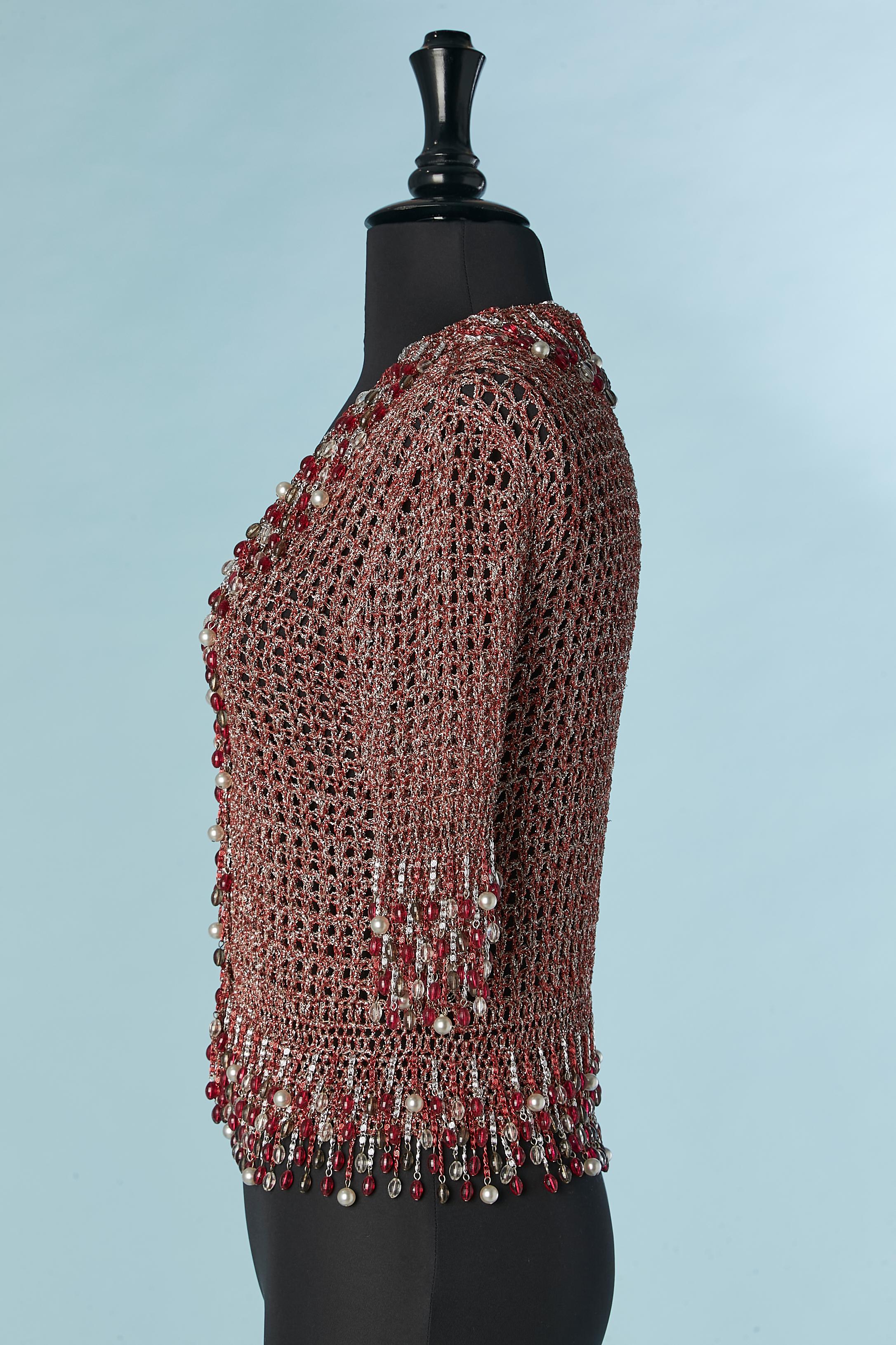 Iconic red and silver lurex knit with  fringes and beads Loris Azzaro Circa 1970 For Sale 1
