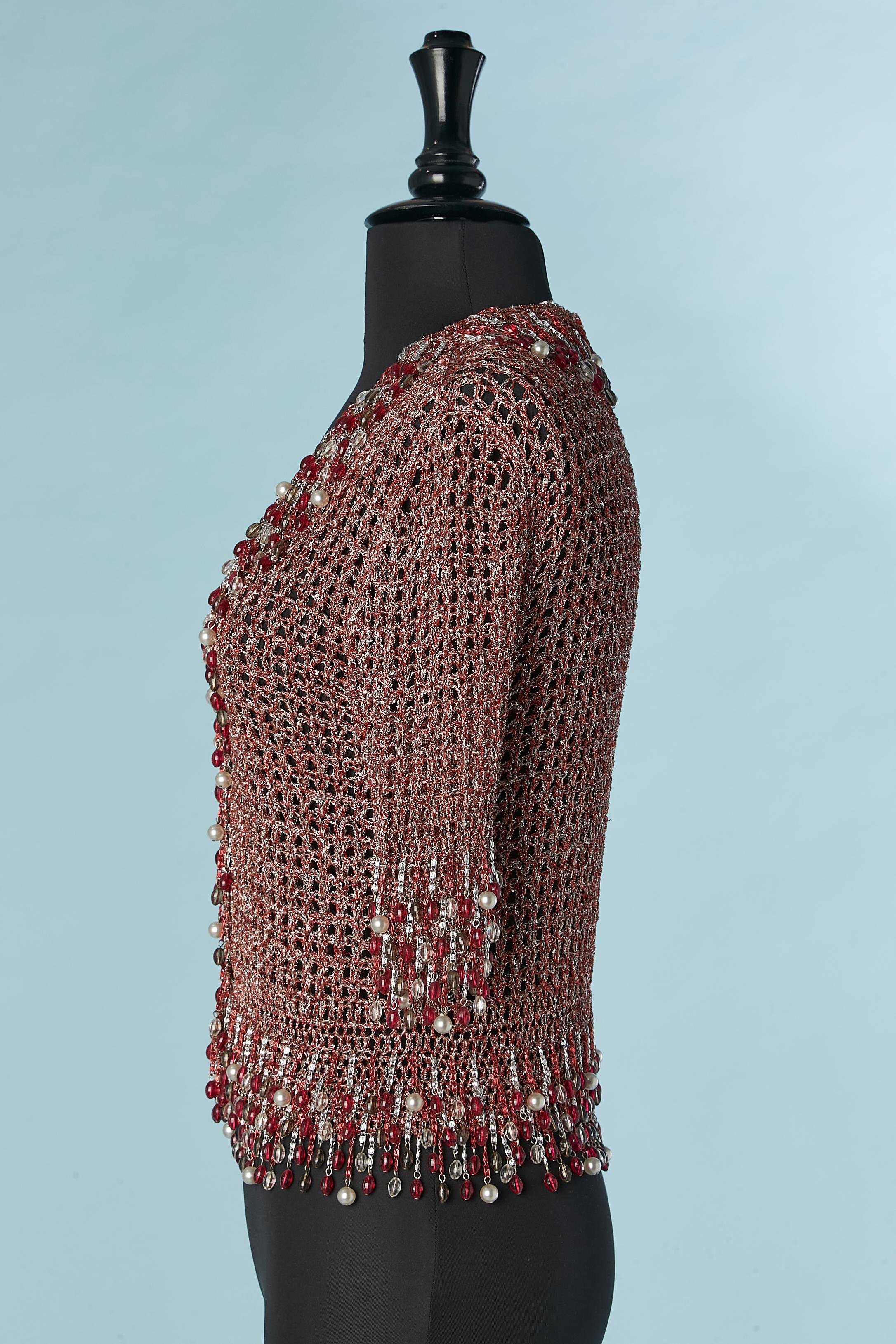 Women's Iconic red and silver lurex knit with  fringes and beads Loris Azzaro Circa 1970 For Sale