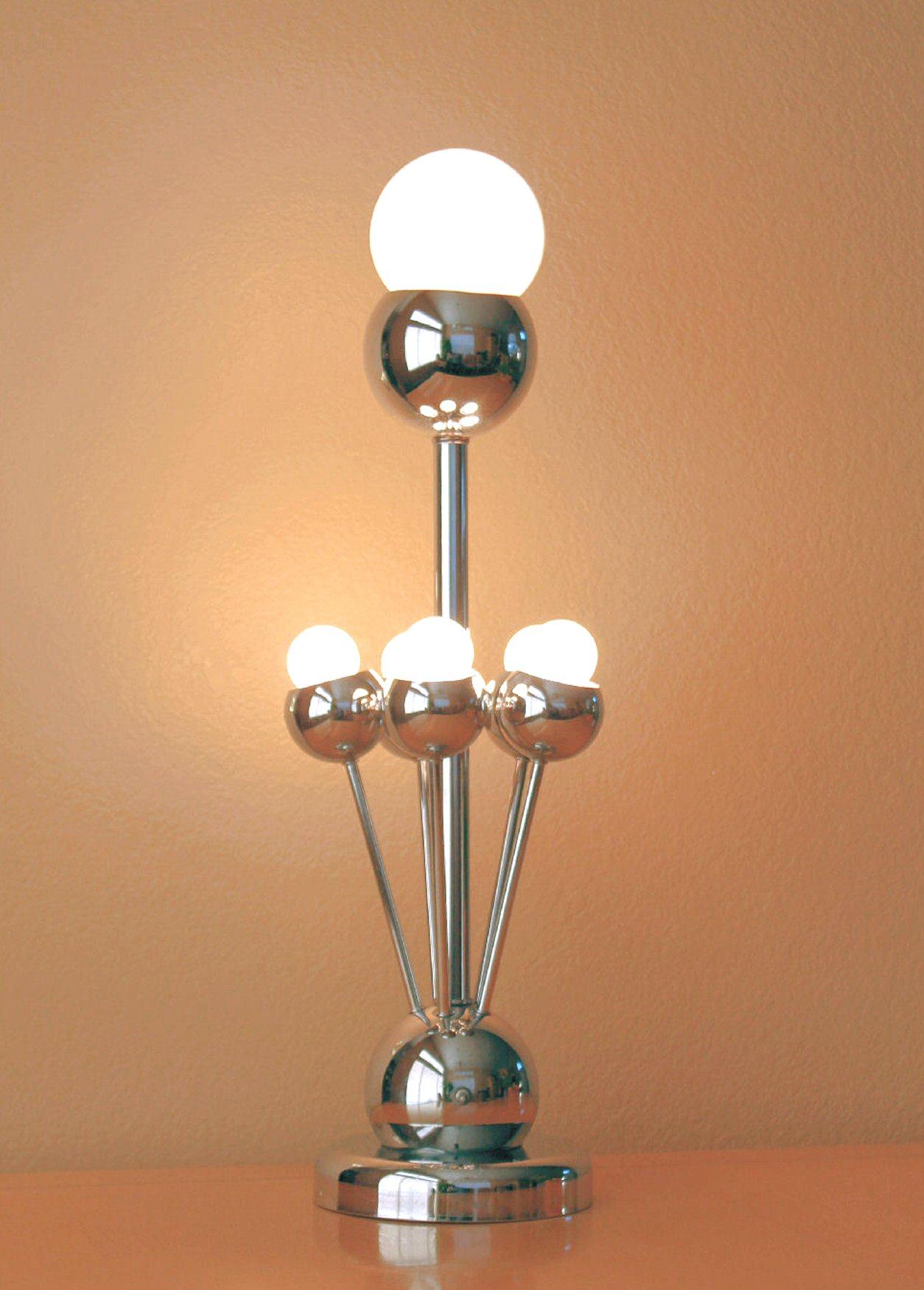 Plated Iconic Robert Sonneman Chrome Atom Table Lamp! Space Age Molecule Lighting 1960s For Sale