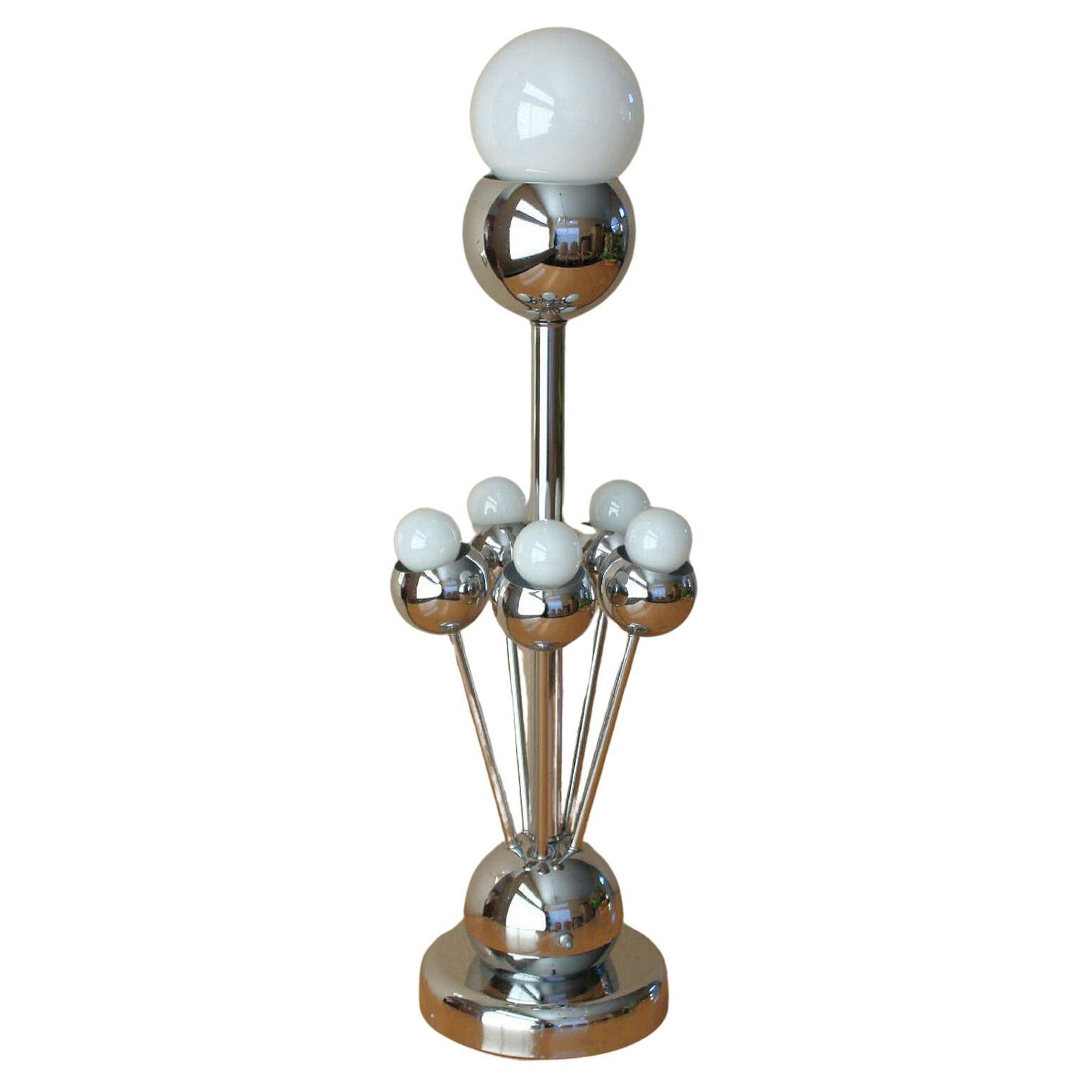Iconic Robert Sonneman Chrome Atom Table Lamp! Space Age Molecule Lighting 1960s For Sale