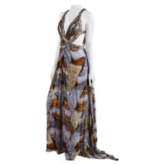 Iconic ROBERTO CAVALLI Chain Embellished Long Silk Dress 