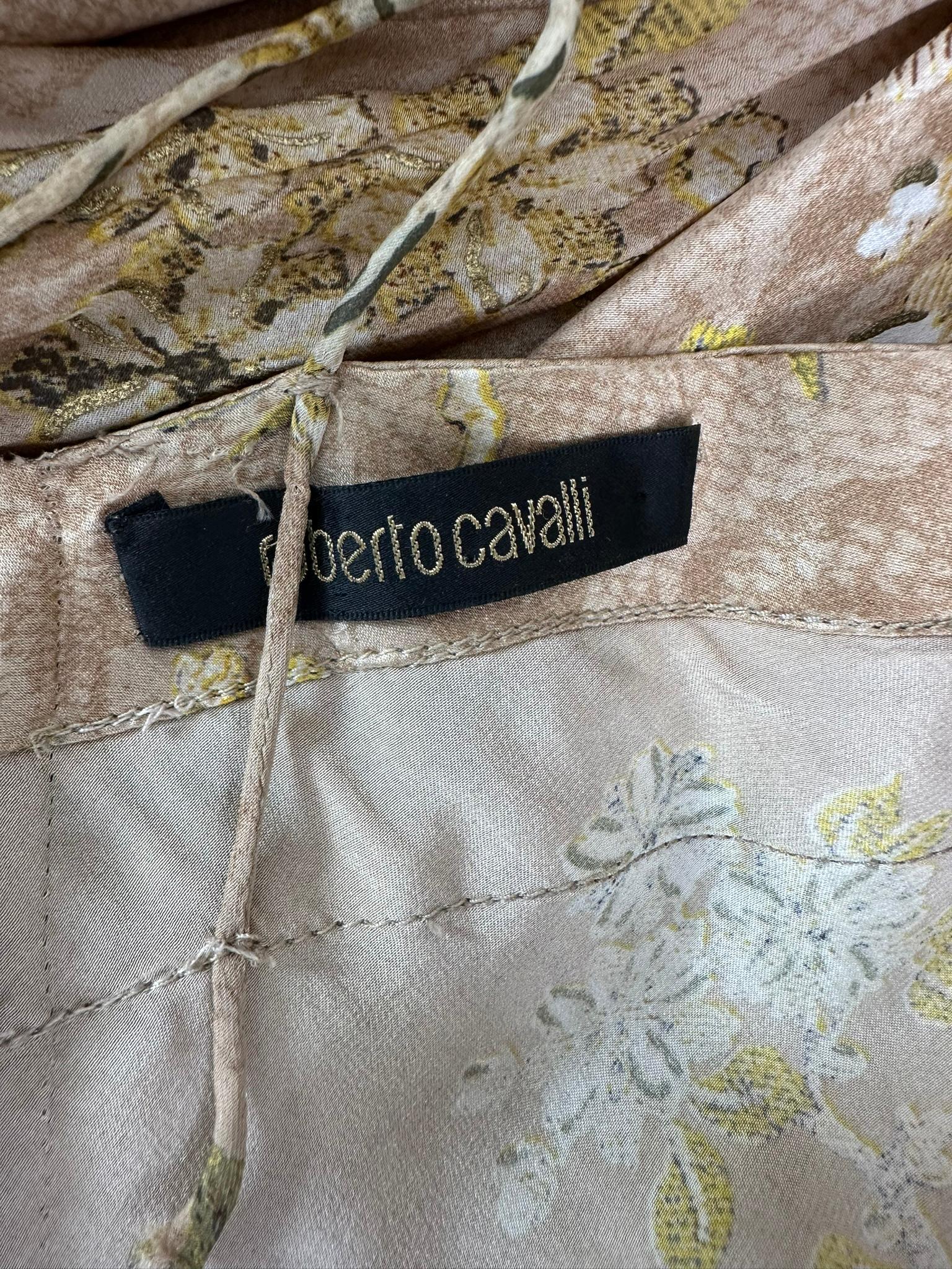 Iconico abito Roberto Cavalli A/I 2006 in seta dorata con scollo a V e orlo plissettato in vendita 15
