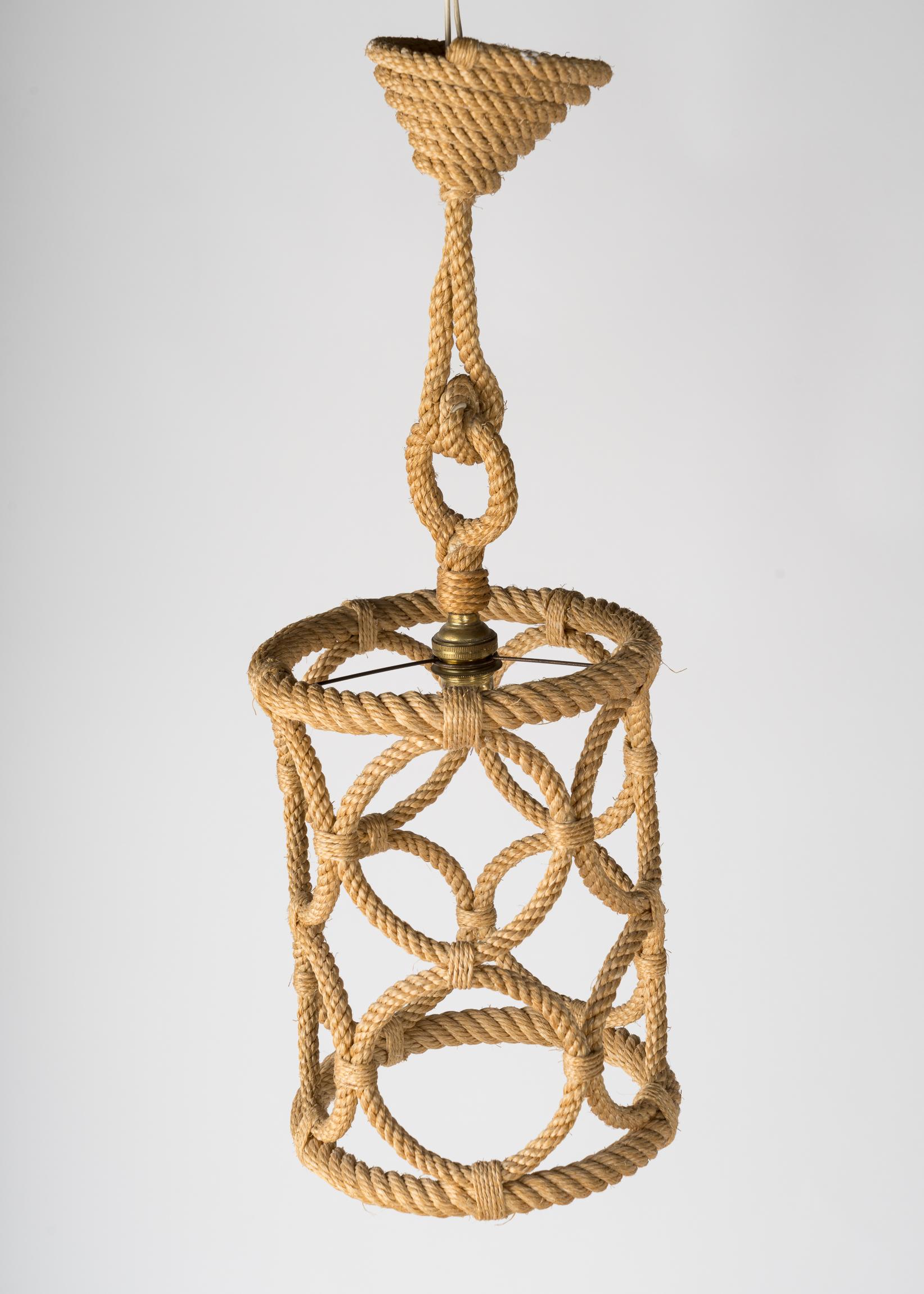 Mid-20th Century Iconic Rope Chandelier by Adrien Audoux & Frida Minnet, France 1960s For Sale