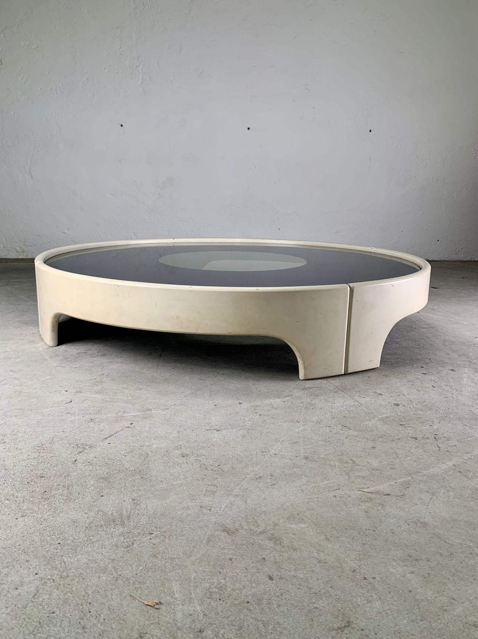 Glass Iconic round coffee table by Tito Agnoli for Sormani, Italy, 1960s