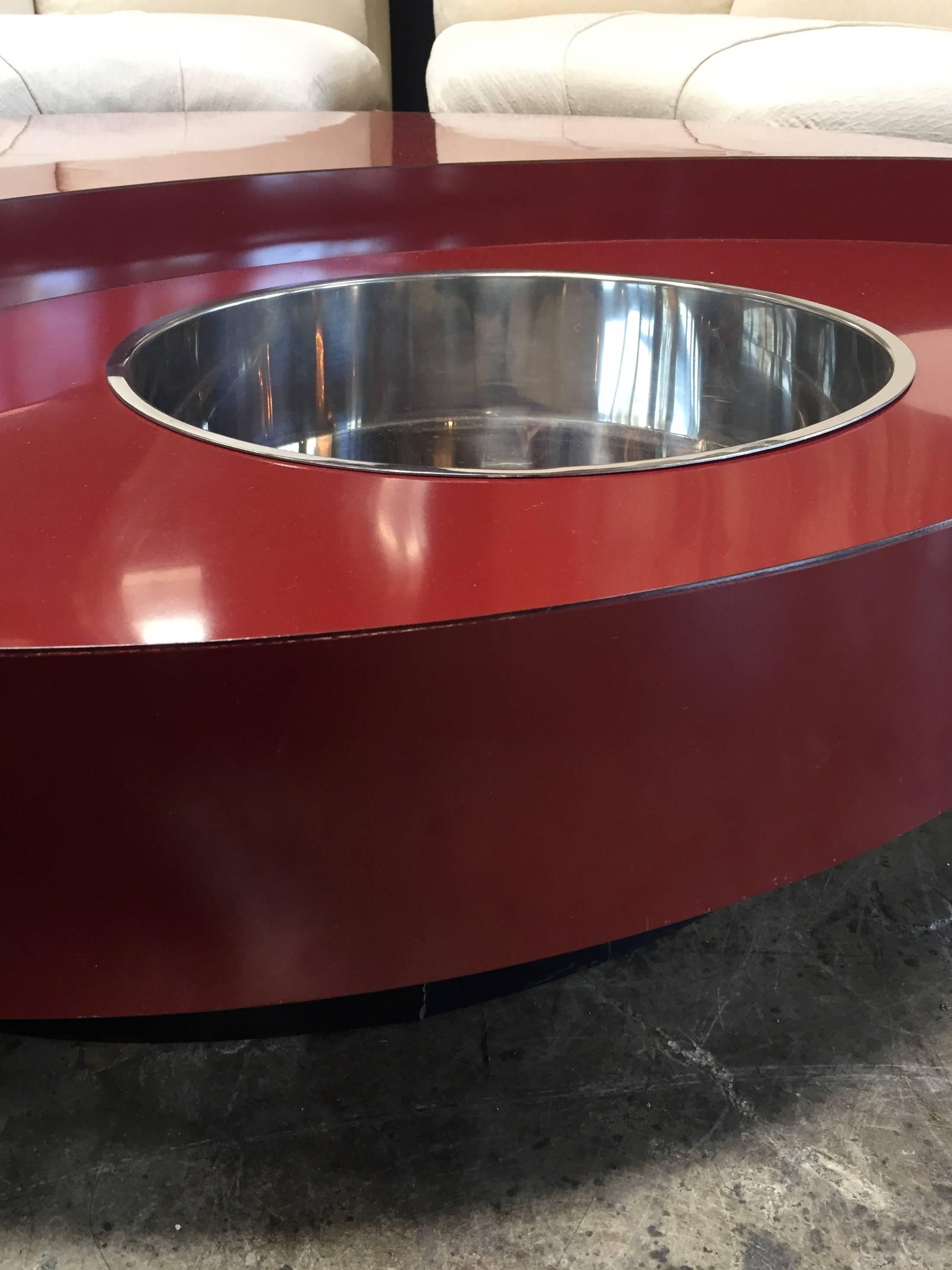 Italian Iconic Round Red Coffee Table by Willy Rizzo, Italy, 1970s