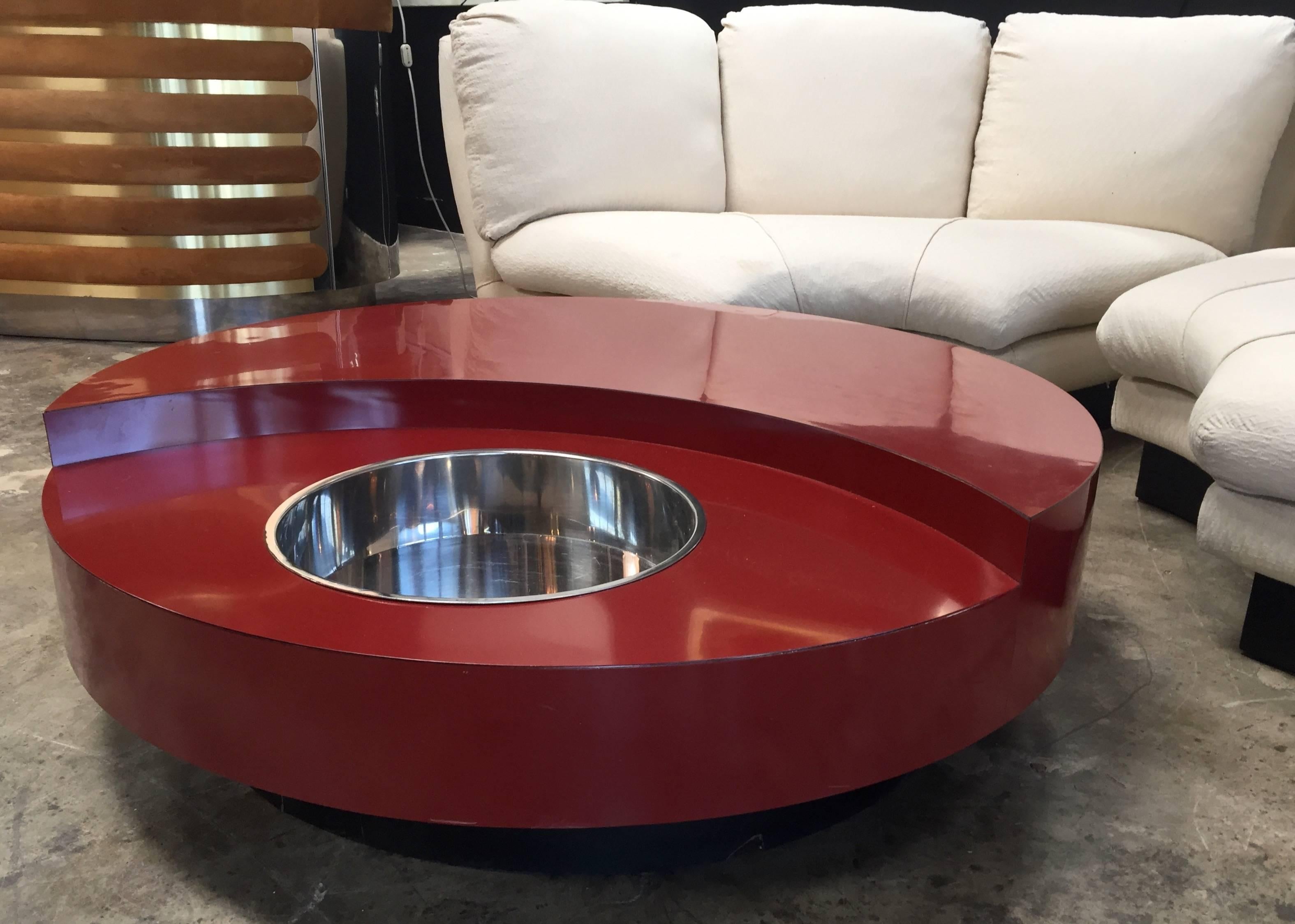 Iconic Round Red Coffee Table by Willy Rizzo, Italy, 1970s 1
