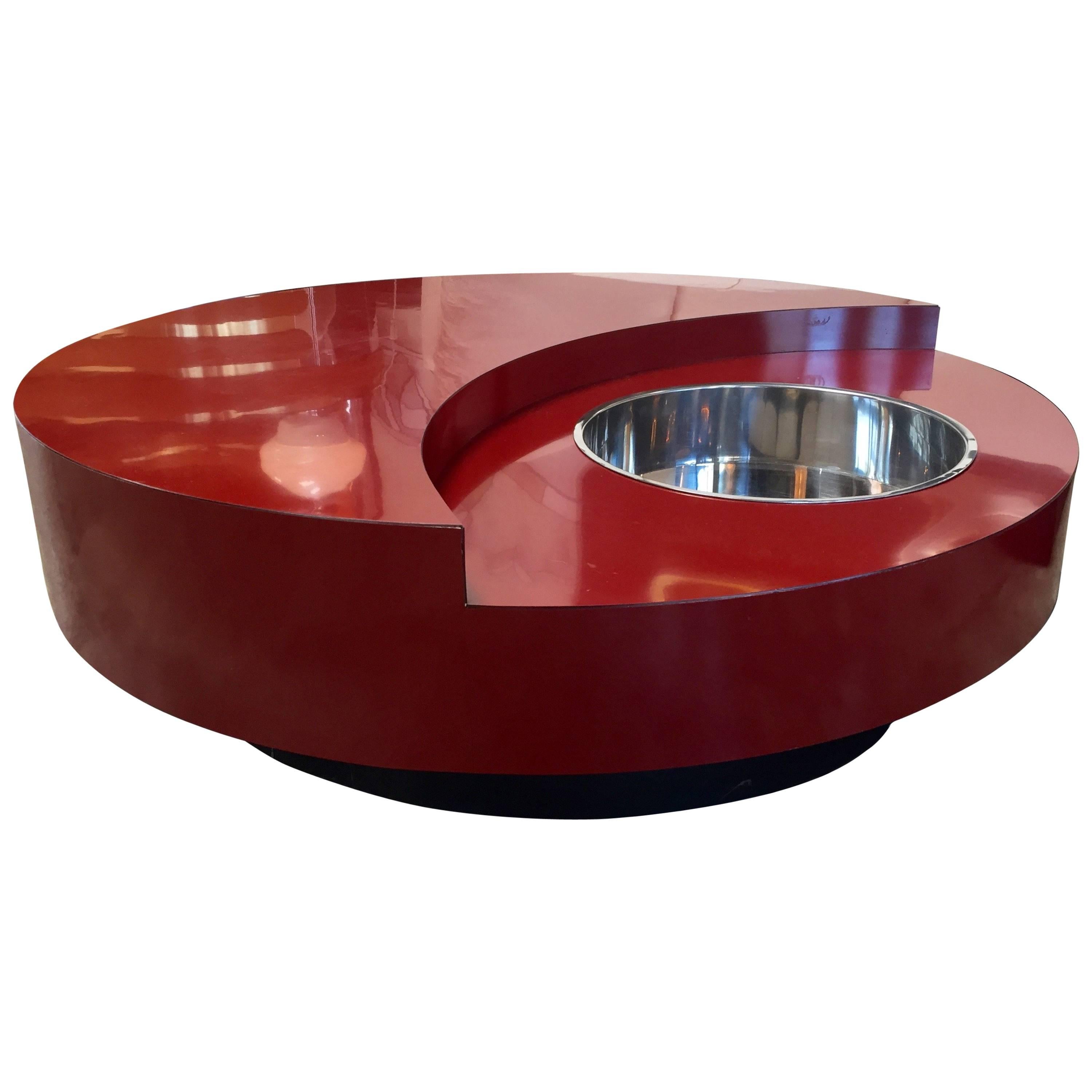 Iconic Round Red Coffee Table by Willy Rizzo, Italy, 1970s