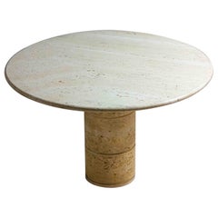 Table de salle à manger ronde emblématique en travertin par up & up, Italie, années 1970
