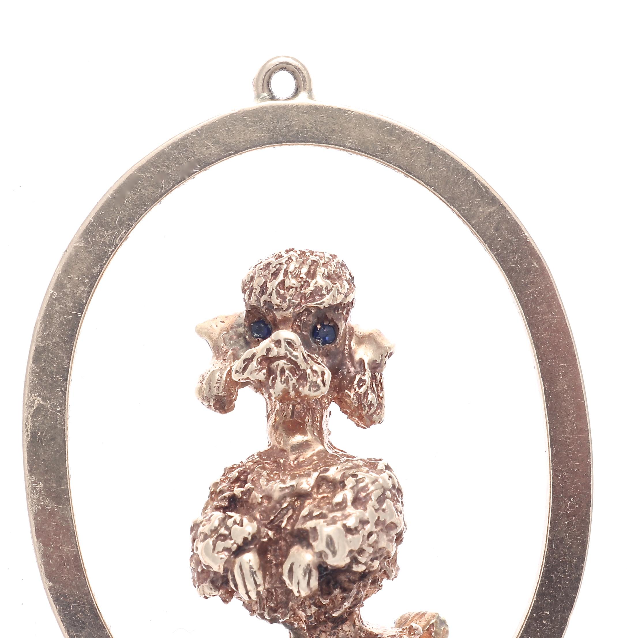 Retro Iconic Ruser Poodle Sapphire Gold Pendant