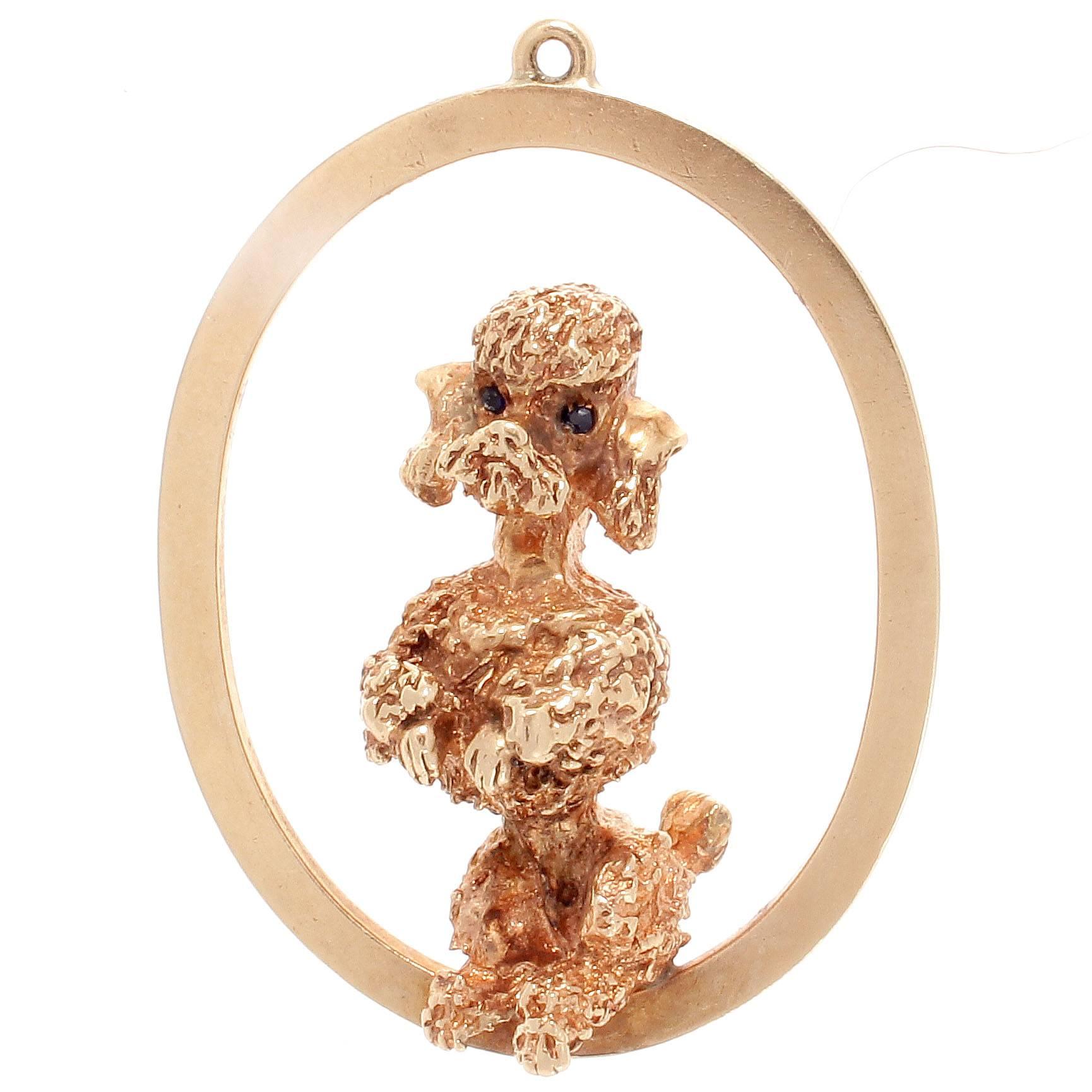 Iconic Ruser Poodle Sapphire Gold Pendant