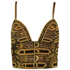 Vintage S/S 1992 Gianni Versace Runway Gold Crystal Embellished Crop Top Bustier