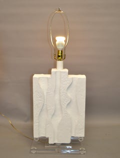Iconic Sculptural Textured White Gesso Finish Plaster Table Lamp Acrylic Base