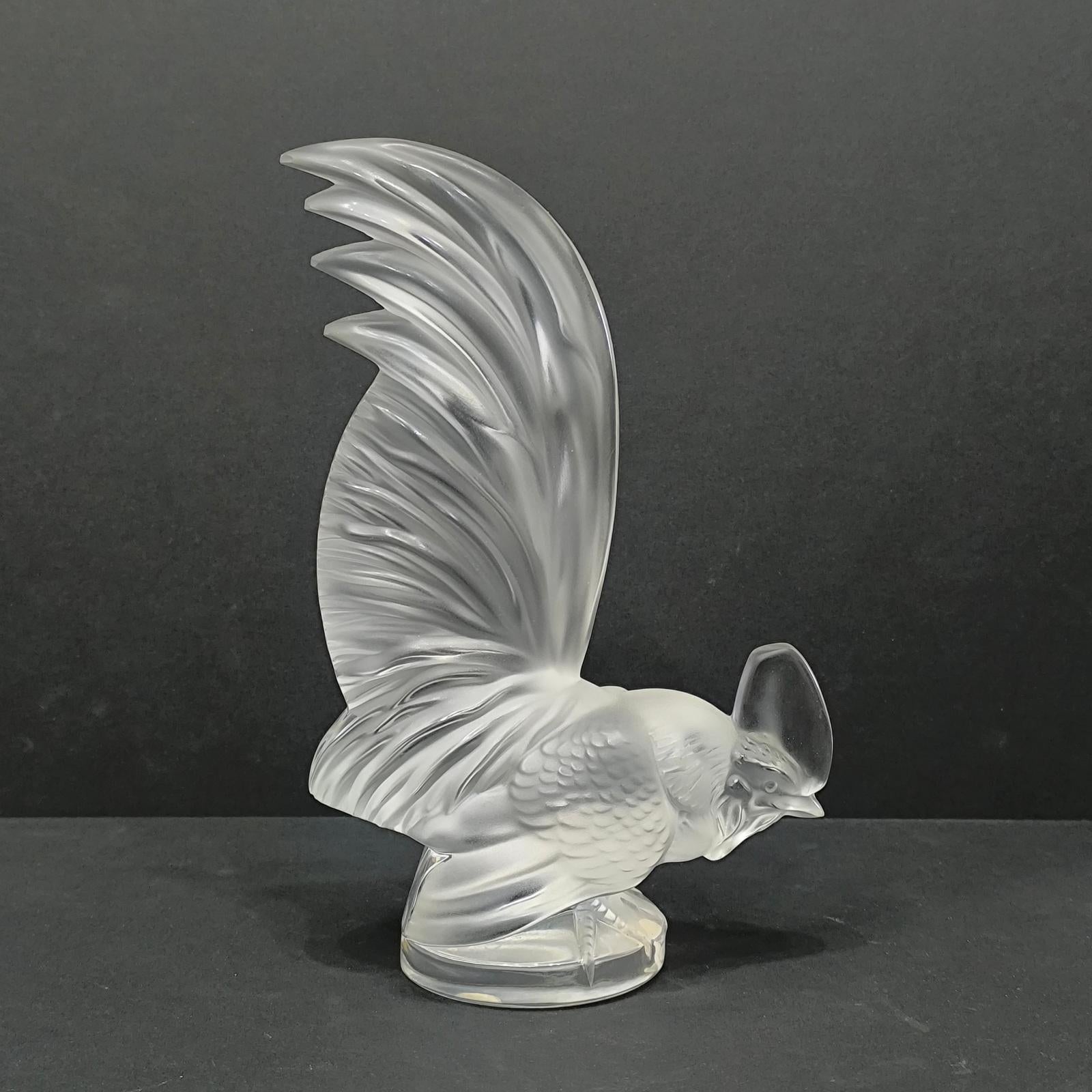 Crystal Iconic Sculpture Coq Nain, Rooster, Designed by R. Lalique, France For Sale