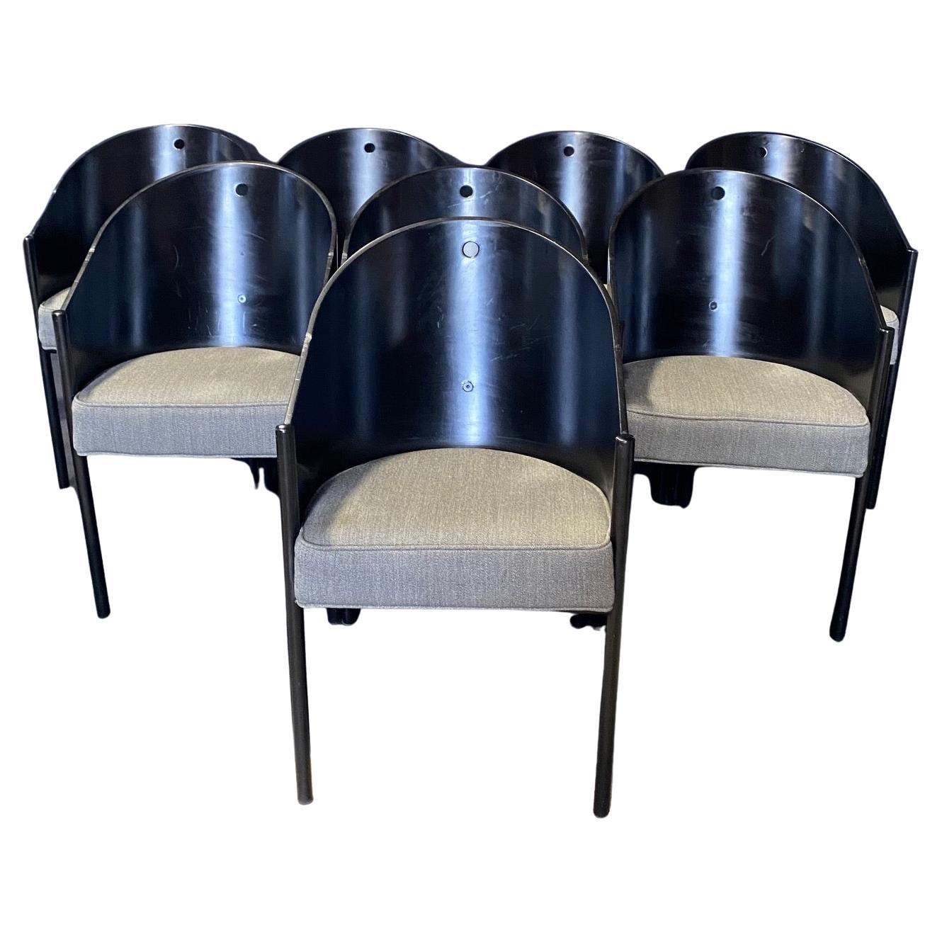 Iconique Ensemble de 8 chaises de salle à manger en contreplaqué noir Philippe Starck Pratfall en vente
