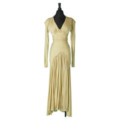 Iconic silk jersey draped and pleated handmade evening dress Lanvin Paris 1944