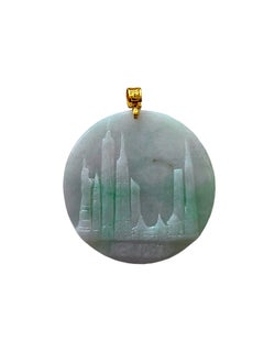 Iconic Skyline of New York City Burmese A-Jade Pendant (with 18K Yellow Gold)