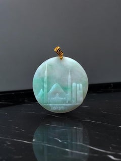 Iconic Skyline of Tokyo Burmese A-Jade Pendant (with 18K Yellow Gold)