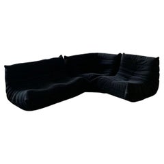 Canapé Togo emblématique noir "Boucl" de Michel Ducaroy pour Ligne Roset, vers 2000