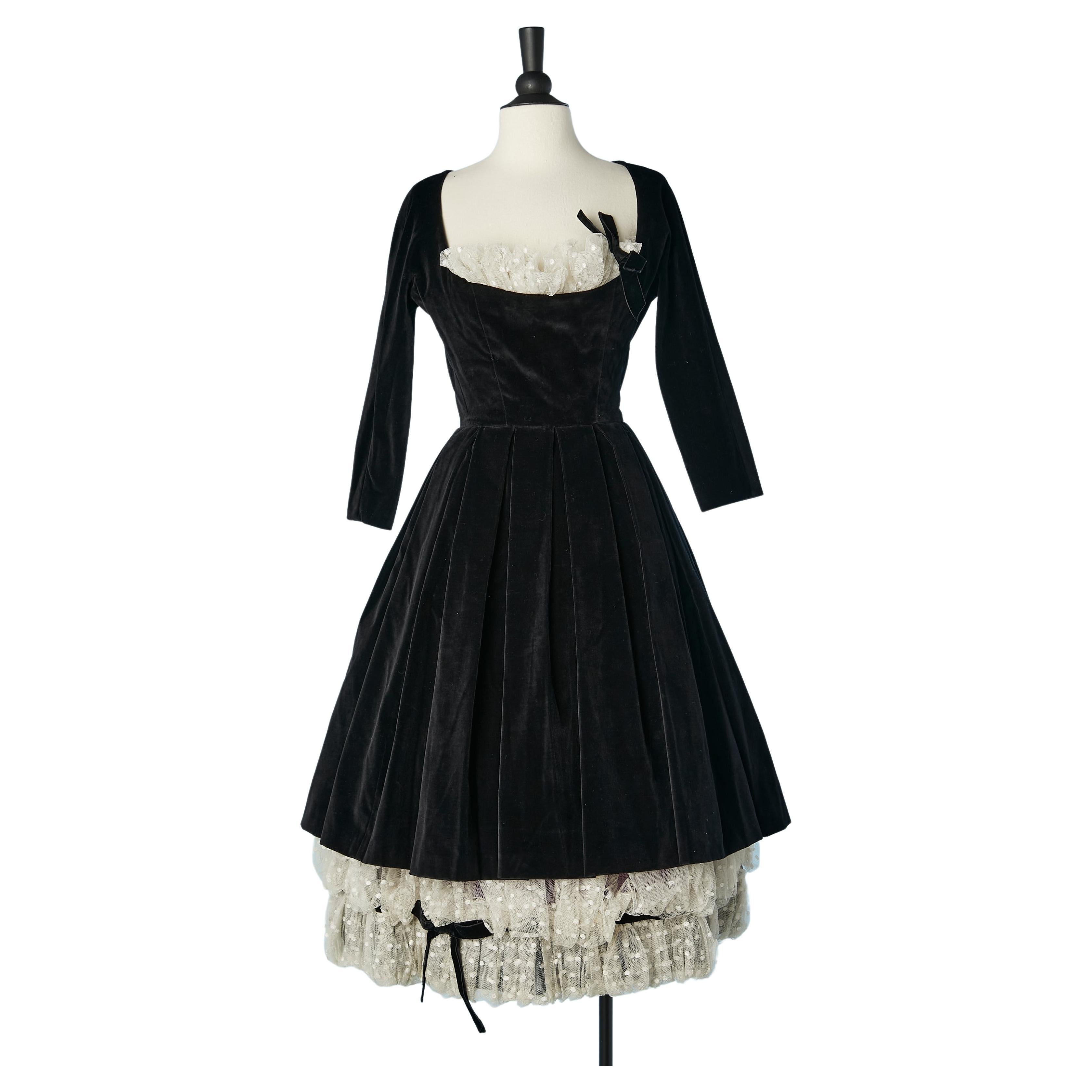 Iconic "Sonatine" cocktail dress in black velvet and  tulle Christian Dior 1957 For Sale