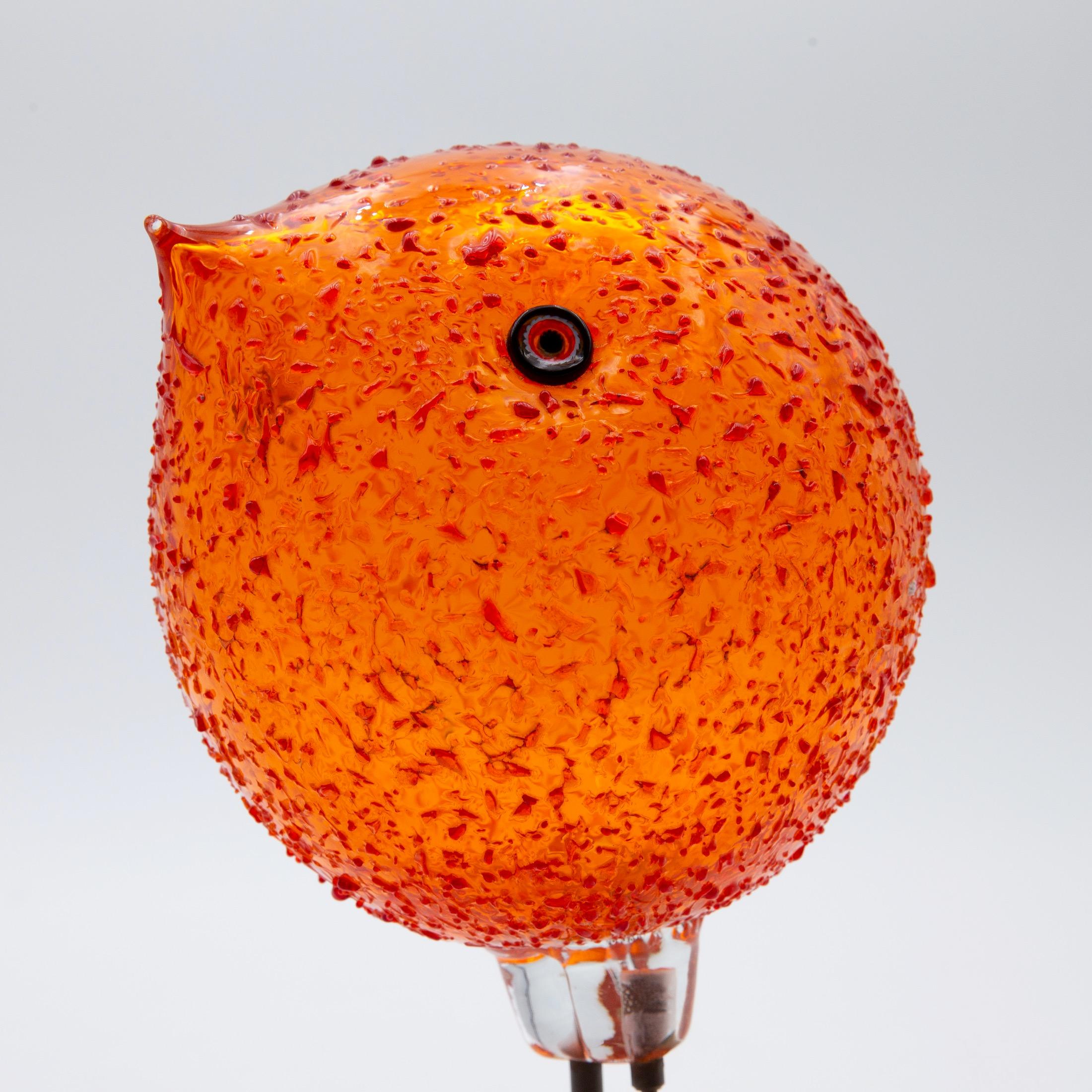 Italian Iconic Space Age Vistosi Murano Orange Pulcino Glass Bird by Alessandro Pianon