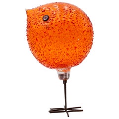 Iconic Space Age Vistosi Murano Orange Pulcino Glass Bird by Alessandro Pianon
