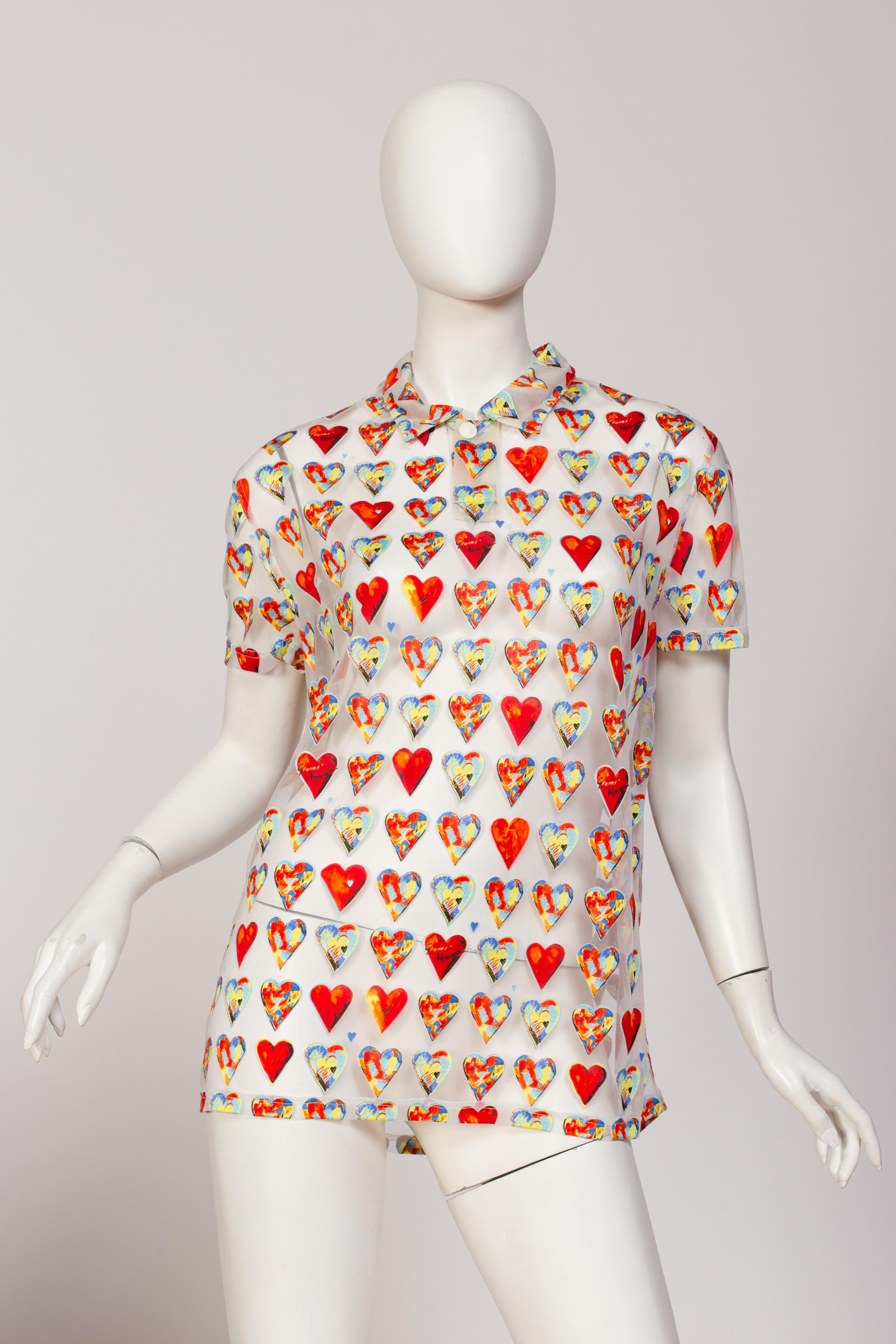 Iconic Spring 1997 Gianni Versace Ad Campaign Jim Dine Sheer Heart Shirt
