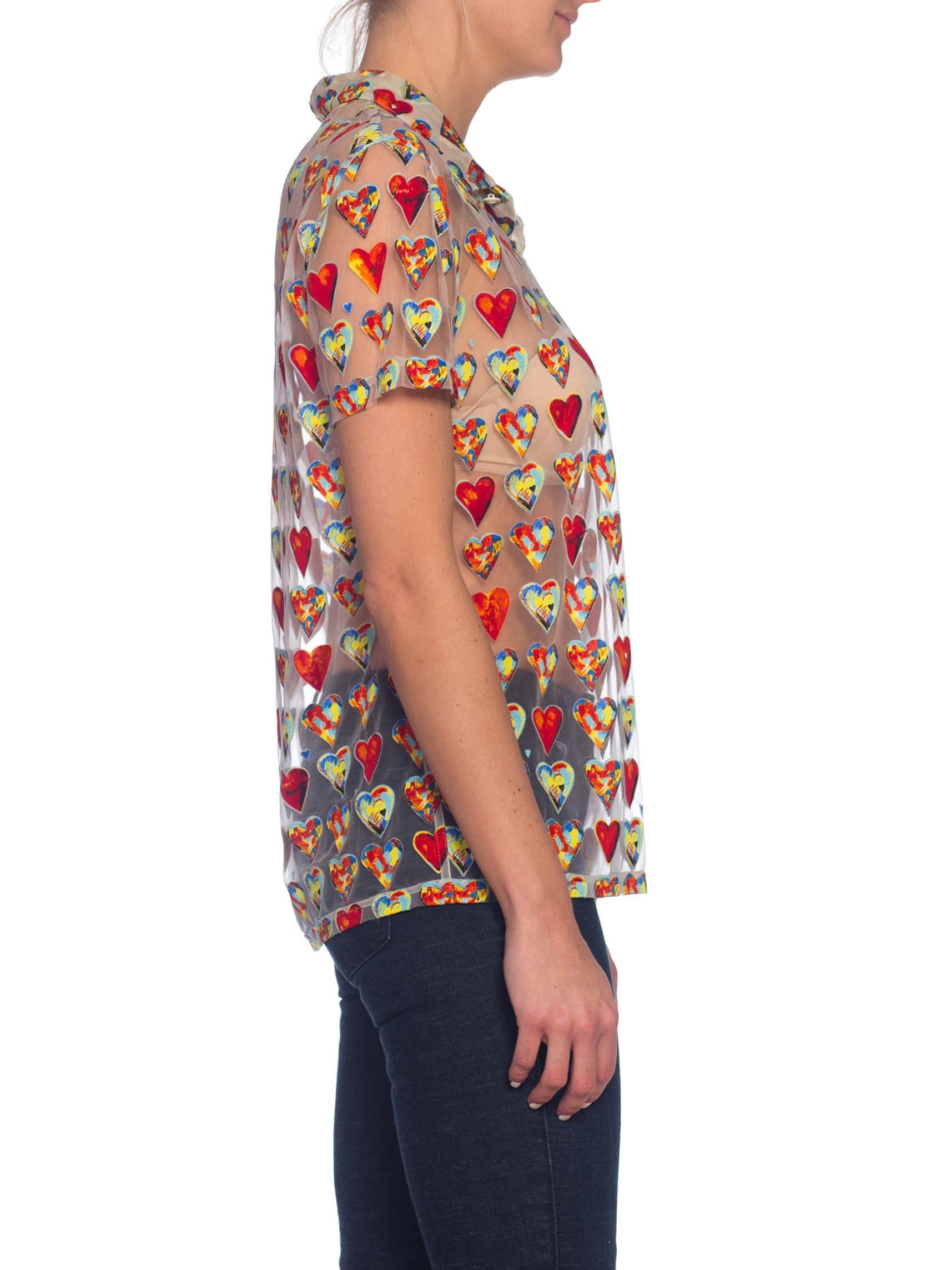 Iconic Spring 1997 Gianni Versace Ad Campaign Jim Dine Sheer Heart Shirt In Good Condition In New York, NY