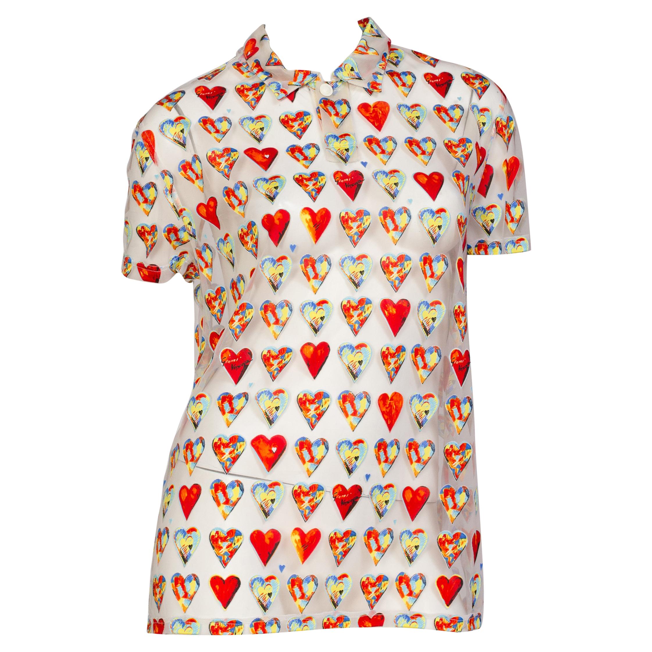 Iconic Spring 1997 Gianni Versace Ad Campaign Jim Dine Sheer Heart Shirt