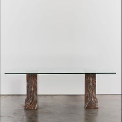 Iconic stepped marble dining table by Carlo Scarpa with glass top