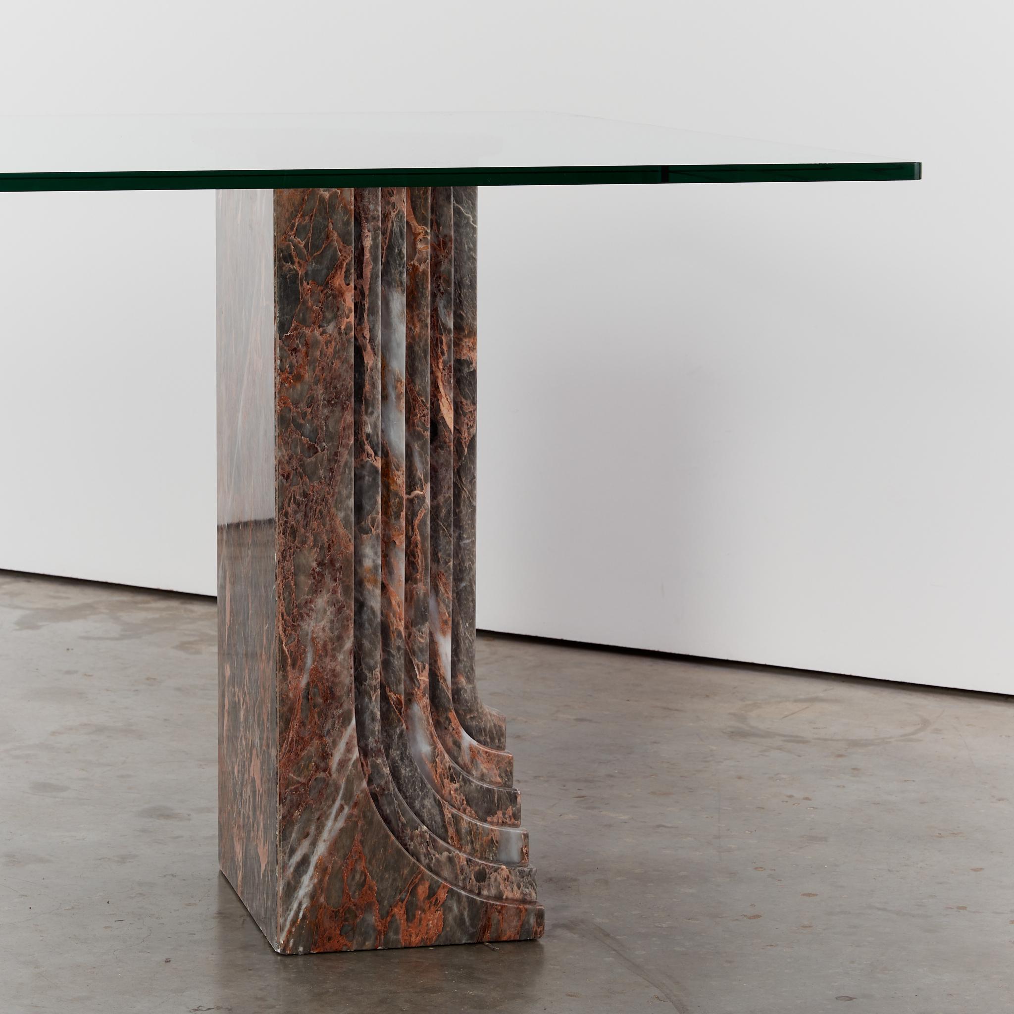 Iconic stepped marble dining table by Carlo Scarpa with glass top For ...