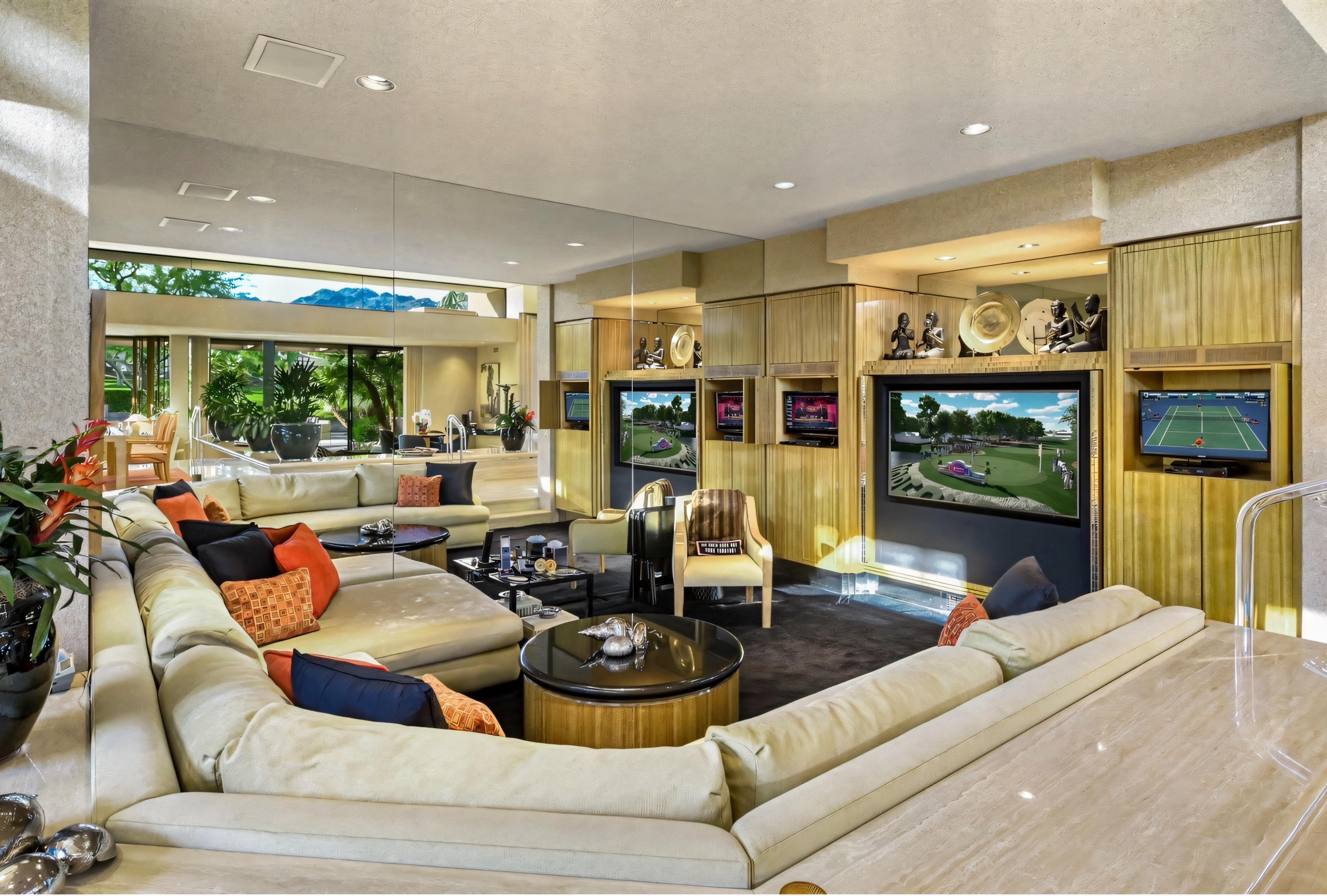 L'iconico design di Steve Chase. Realizzato su misura per una residenza multimilionaria al Vintage CC, Indian Wells, Ca. Presenta tutti gli elementi per cui era famoso. Bordo bullnose spesso in granito 