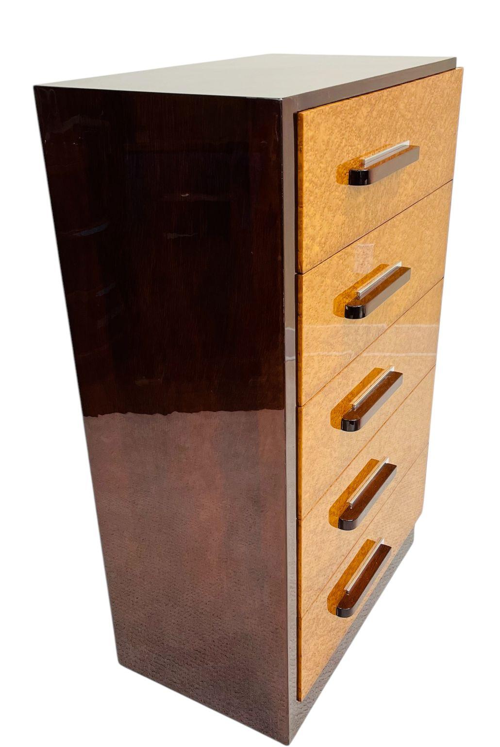 Streamlined Moderne Iconic Streamline Art Deco High Chest Of Drawers By Donald Deskey C. 1930 For Sale