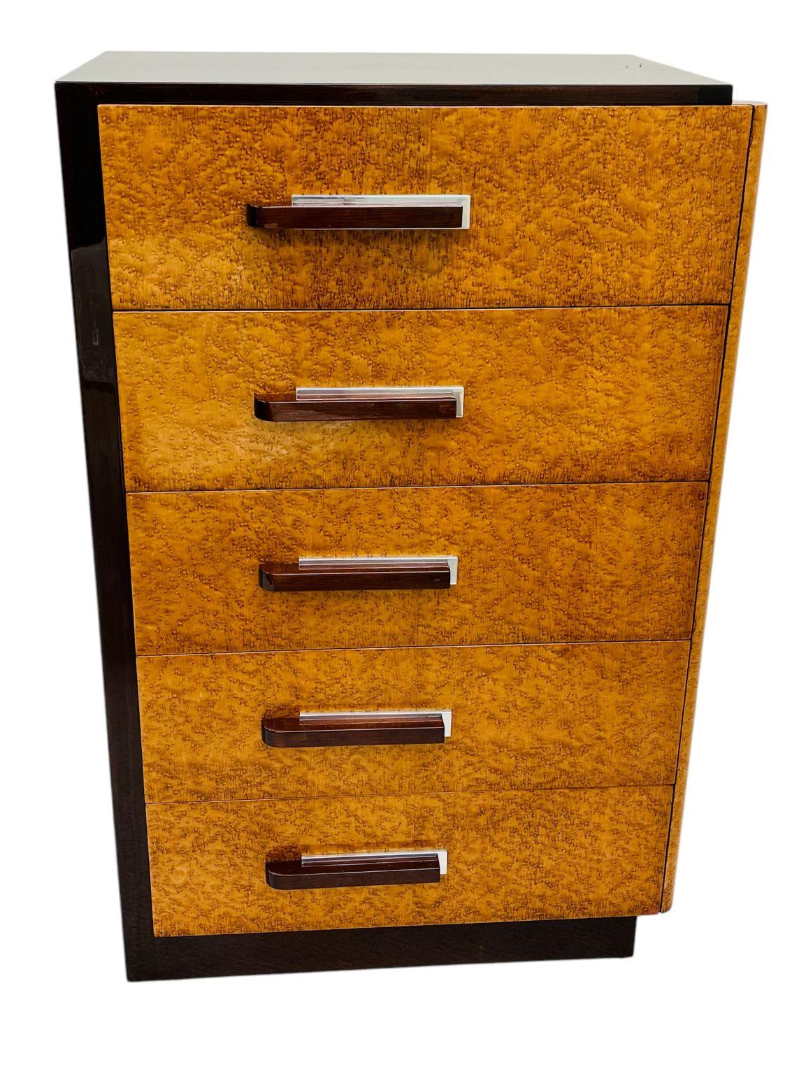 Polished Iconic Streamline Art Deco High Chest Of Drawers By Donald Deskey C. 1930 For Sale