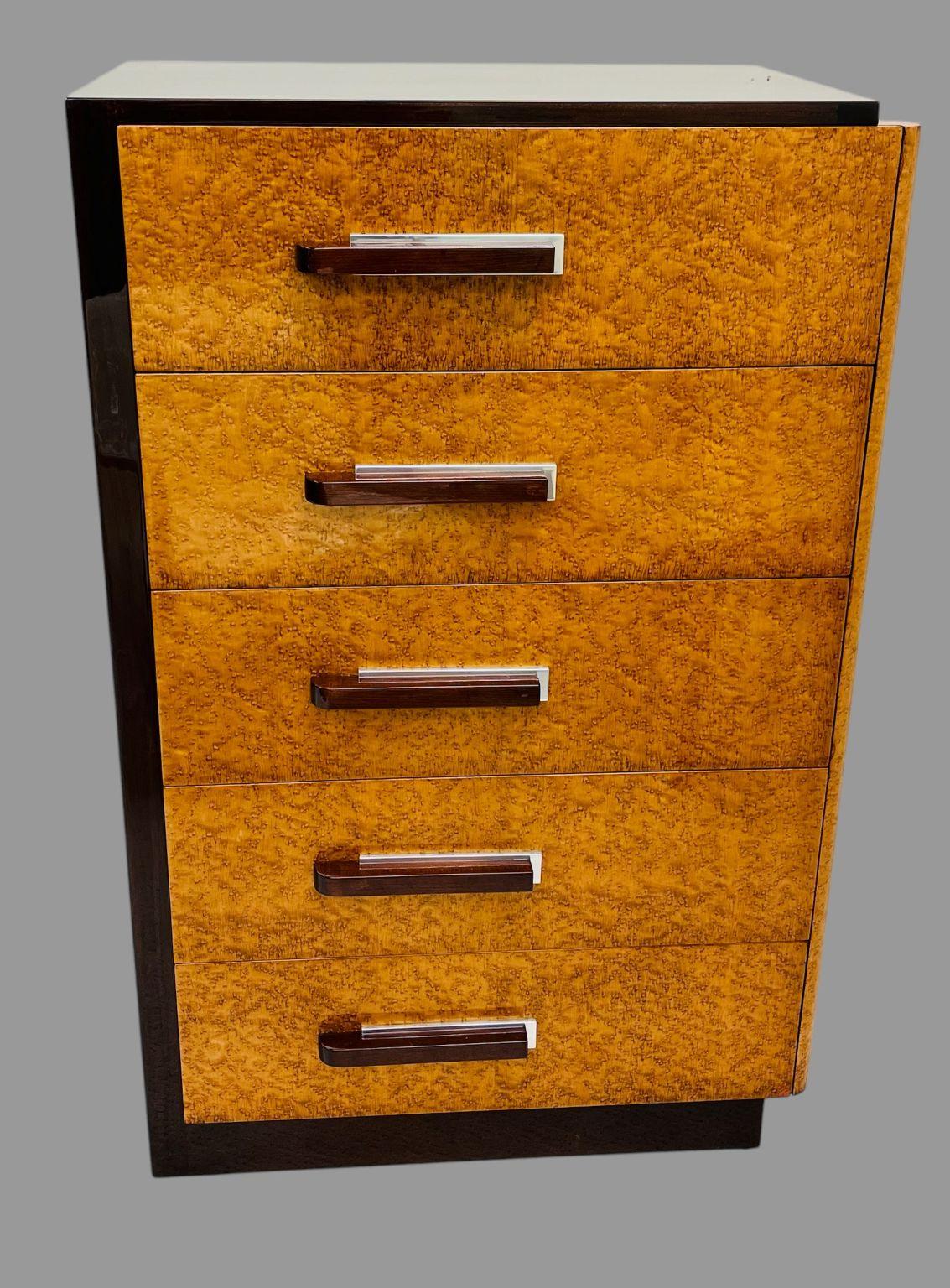 Iconic Streamline Art Deco High Chest Of Drawers By Donald Deskey C. 1930 In Excellent Condition For Sale In Bernville, PA