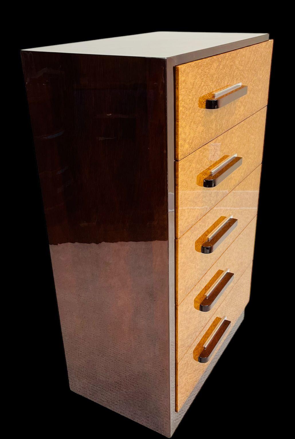 Mid-20th Century Iconic Streamline Art Deco High Chest Of Drawers By Donald Deskey C. 1930 For Sale