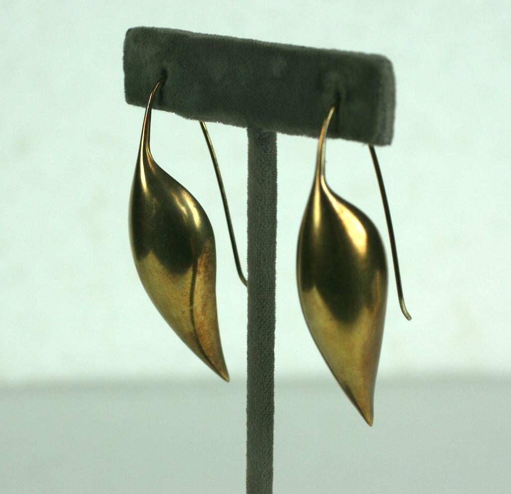 Iconic Ted Muehling Pod Earrings in sterling vermeil. Smooth Modernist timeless design by one of the early jewelers in the Art Wear collective. 
Total 2.25