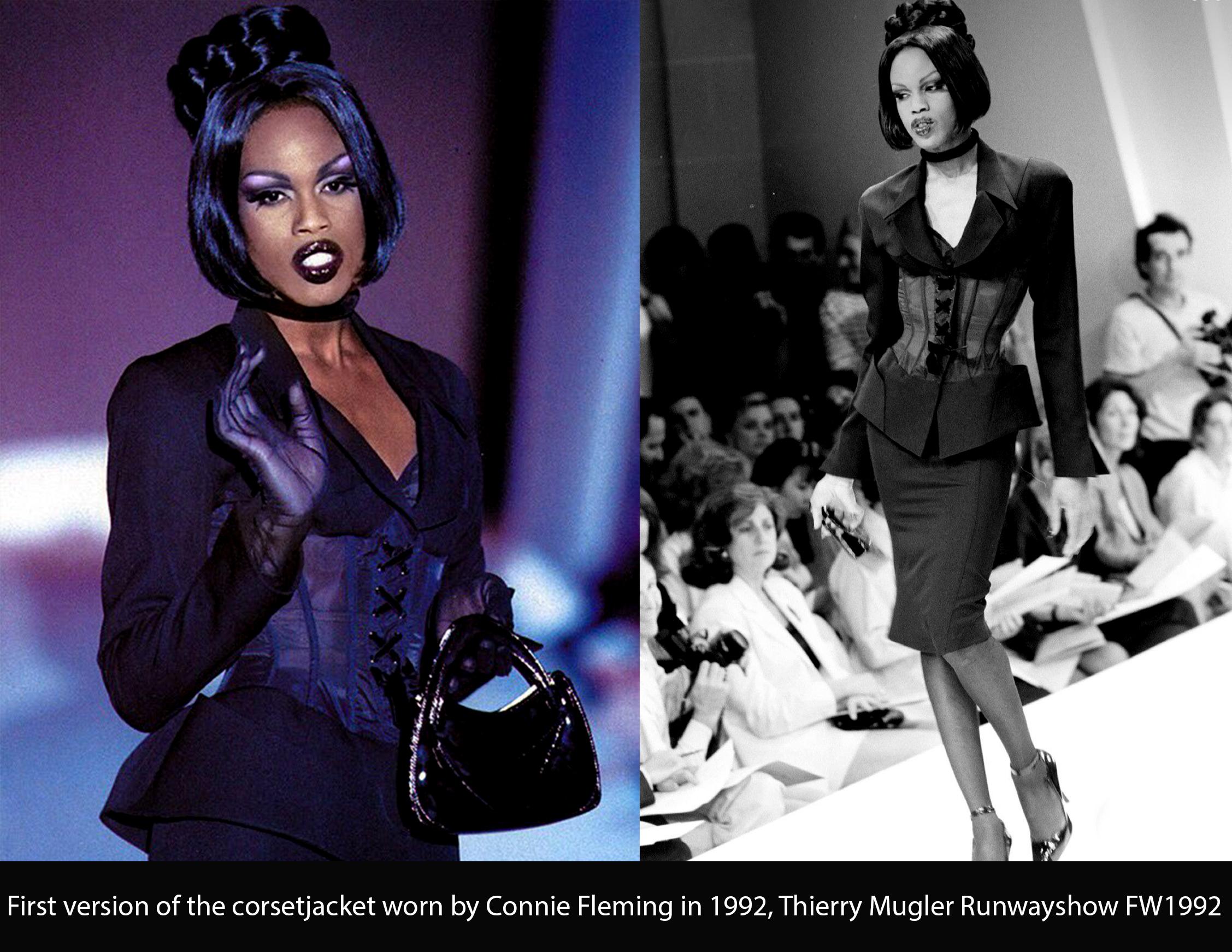 Iconic Thierry Mugler 1995 Sculptural Jacket with Sheer Boned Corset Waist For Sale 1