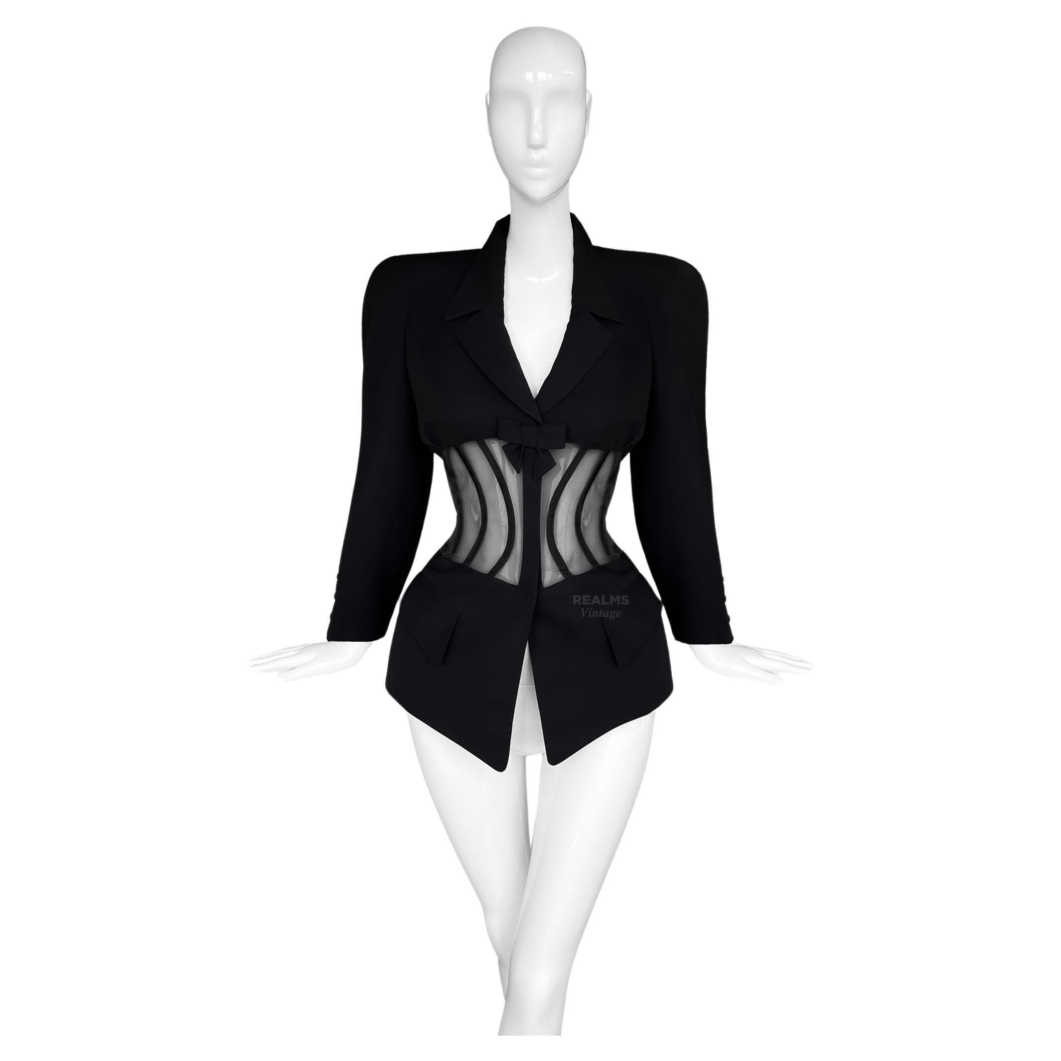 Iconic Thierry Mugler 1995 Sculptural Jacket with Sheer Boned Corset Waist For Sale