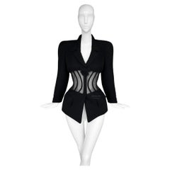 Retro Iconic Thierry Mugler 1995 Sculptural Jacket with Sheer Boned Corset Waist