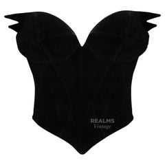 Iconic Thierry Mugler Black Velvet Corset Top Dramatic Winged Bustier