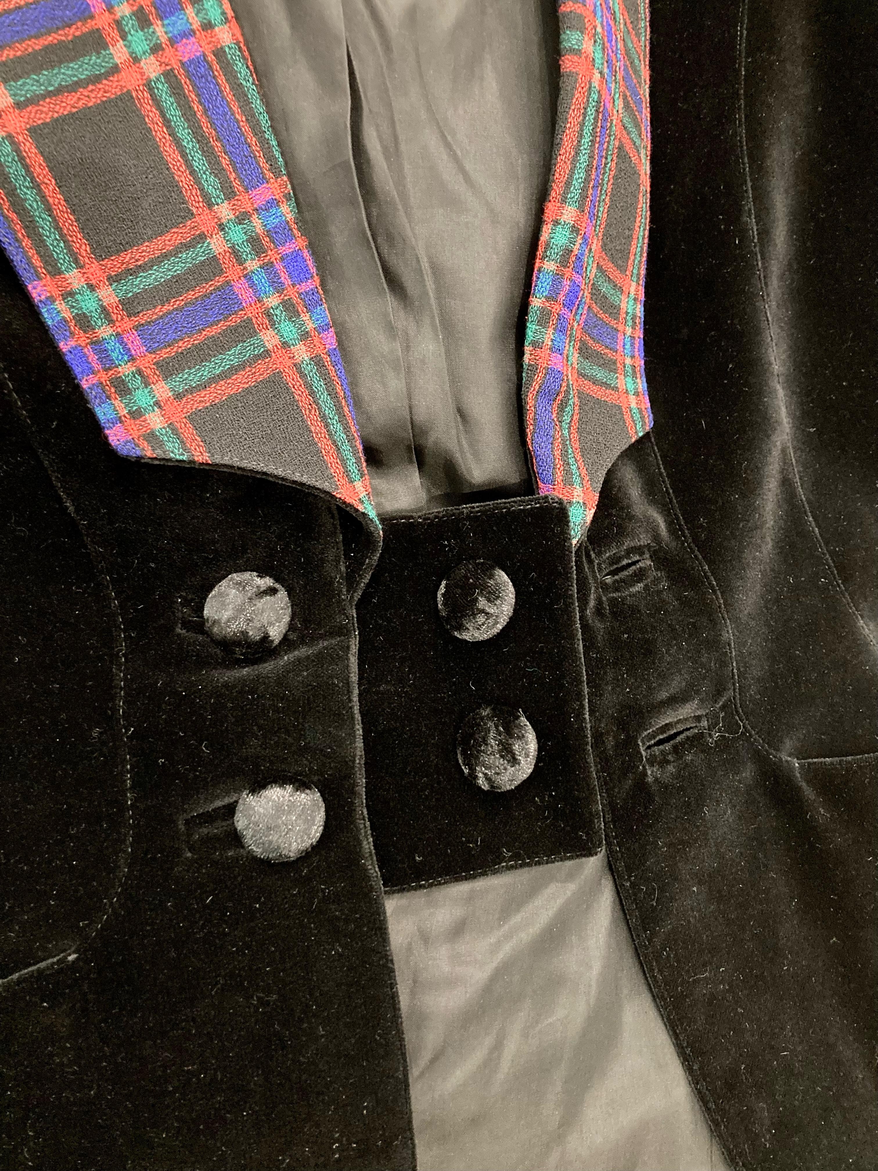 Iconic Thierry Mugler Black Velvet Jacket and Tartan Collar 1